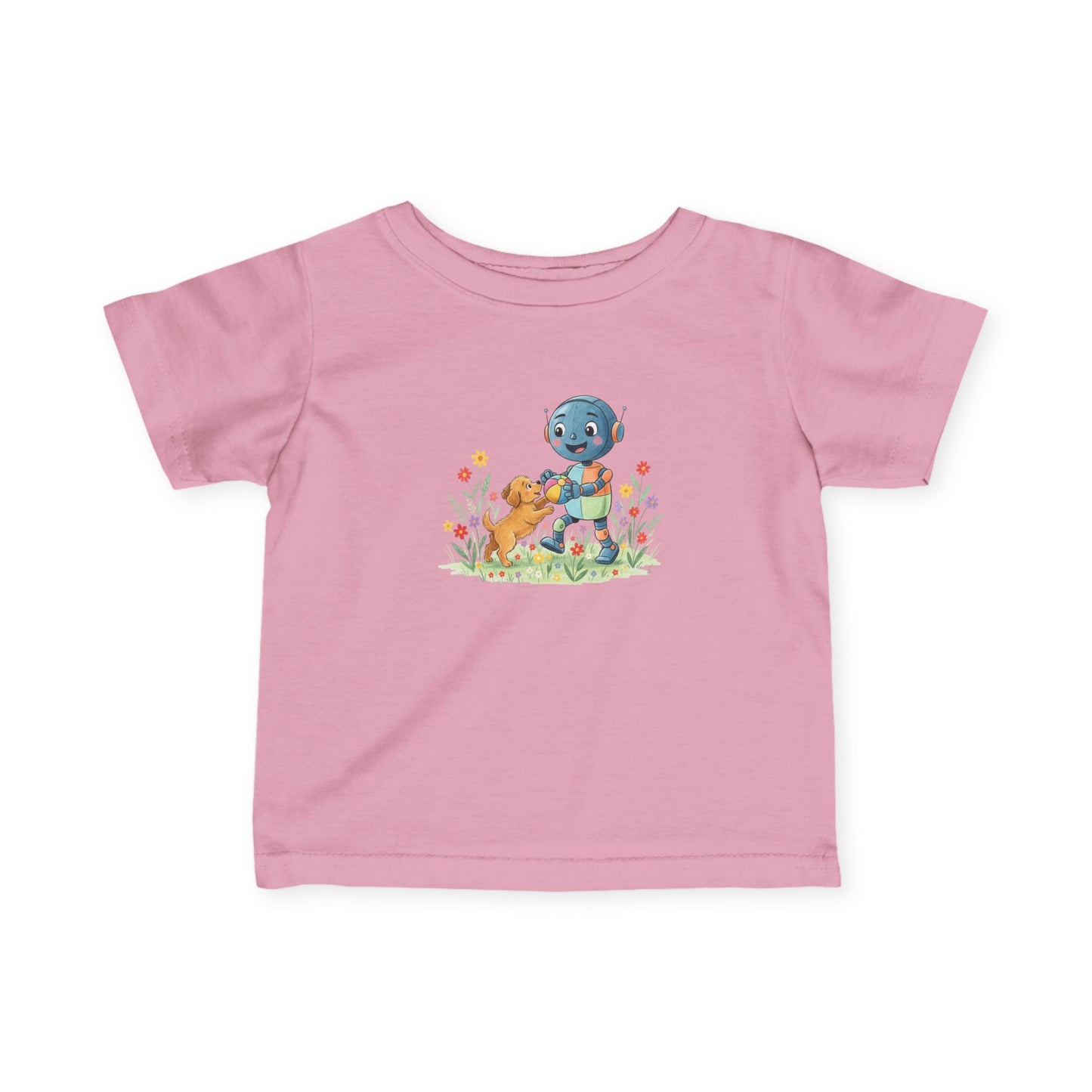 KidBots Puppy and Ball - Adorable Infant Fine Jersey Tee with Cute Animal Design, Perfect Gift for Baby Showers, Birthdays, Everyday Wear, Kids Tee, Baby Clothes