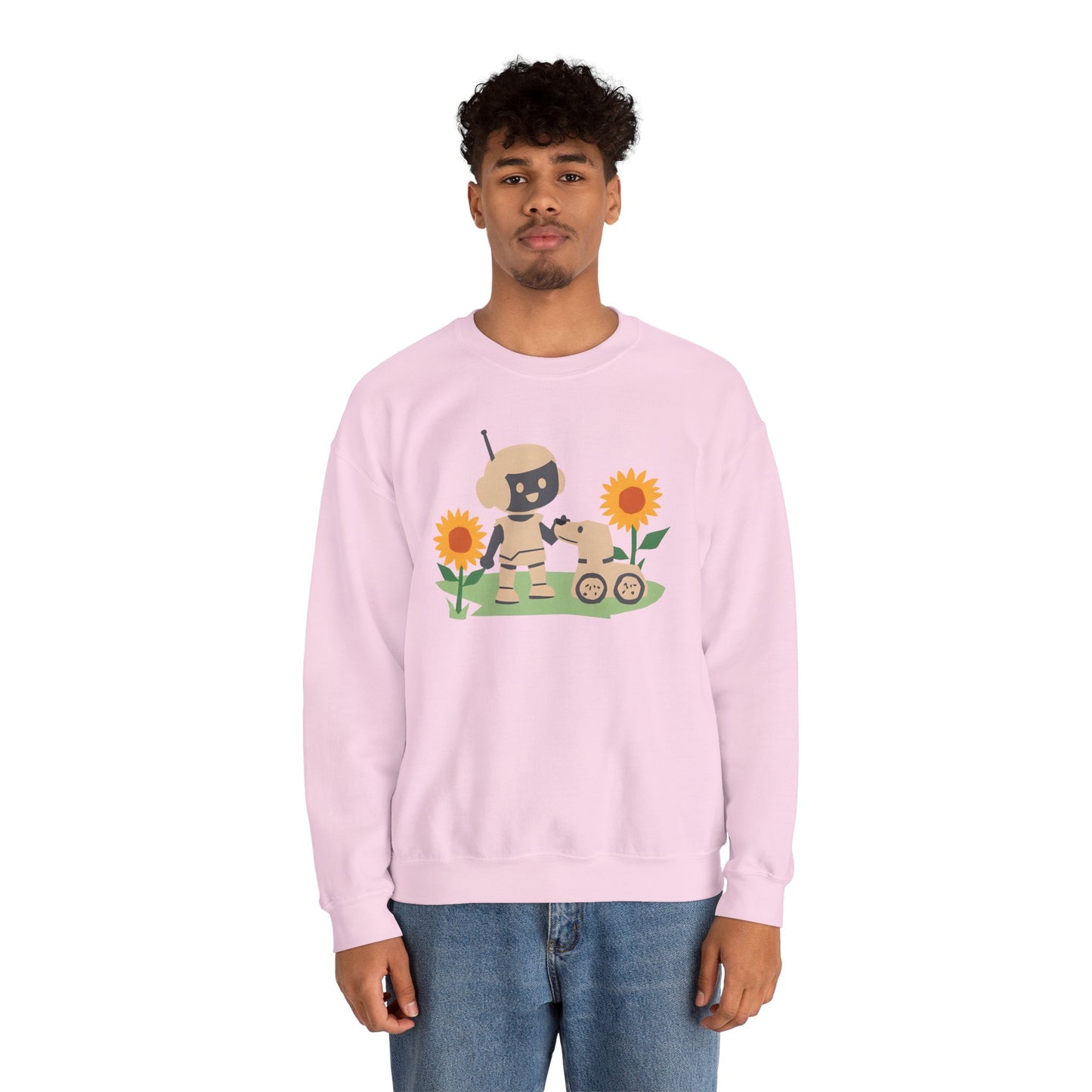 Cute Robot and Dog Sweatshirt, Adult Unisex Crewneck, Cozy Gift for Tech Lovers, Perfect for Fall Days, Sweatshirt, Adult Size