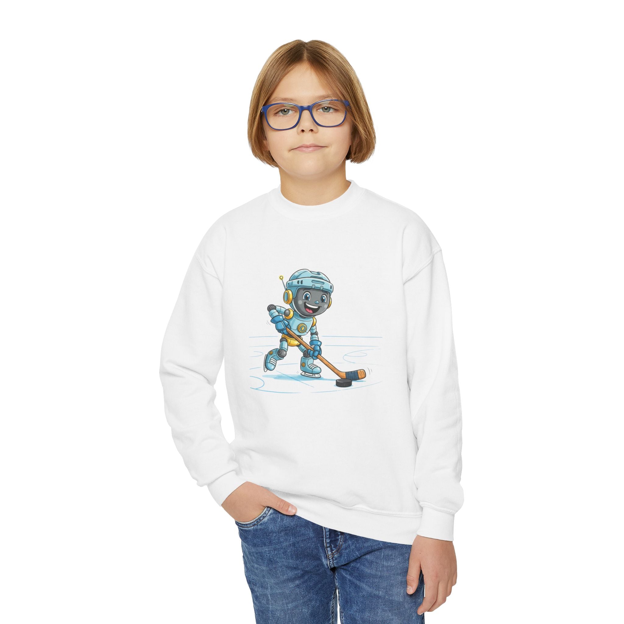 KidBots Hockey H, Youth Crewneck Sweatshirt, Fun Kids Clothing, Gift for Children, Spring Look, Casual Wear