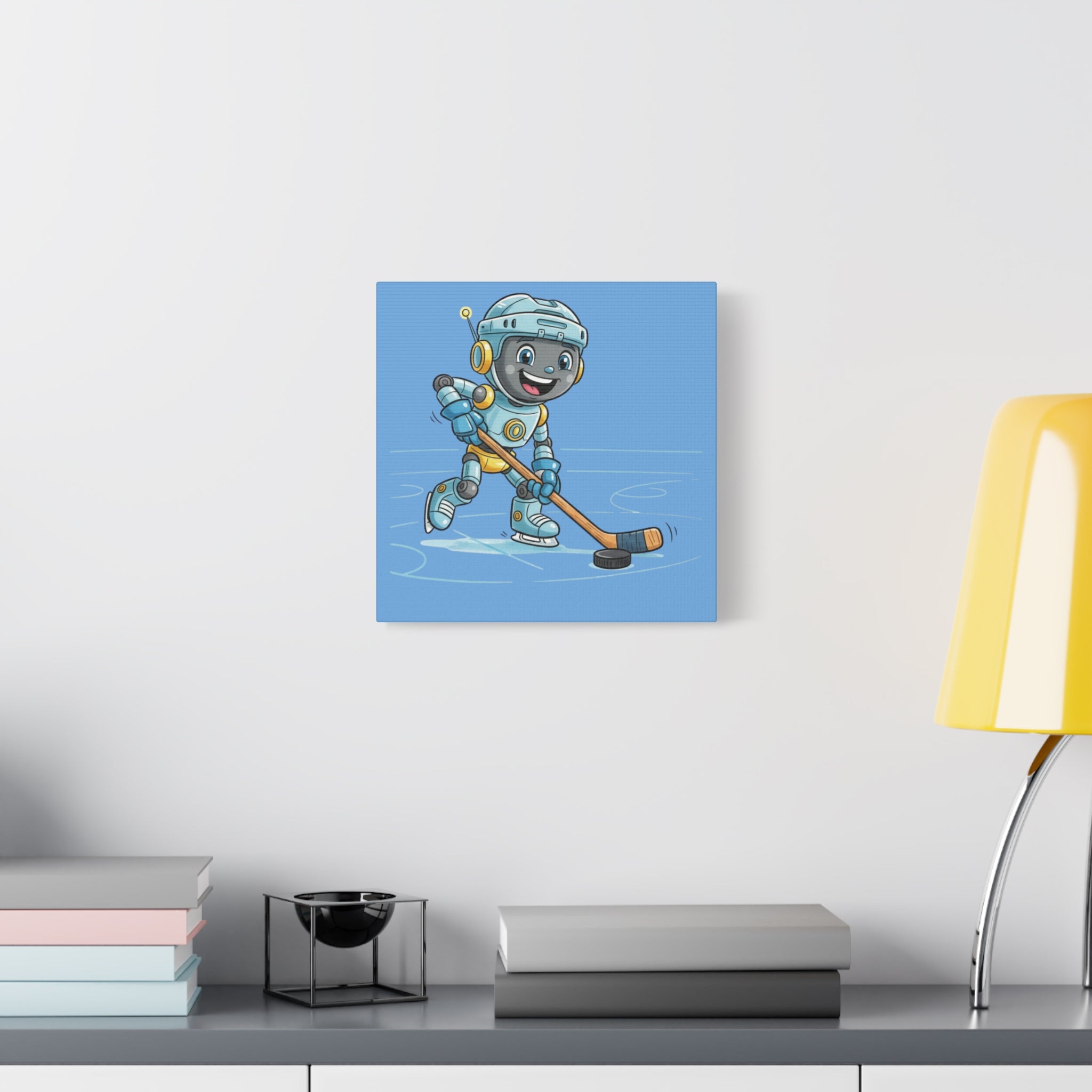 Kidbots Sports Collection, Hockey H, Whimsical Canvas Art, Playful Wall Decor, Kid-Friendly Room Accent, Nursery Artwork, Gift for Dog Lovers