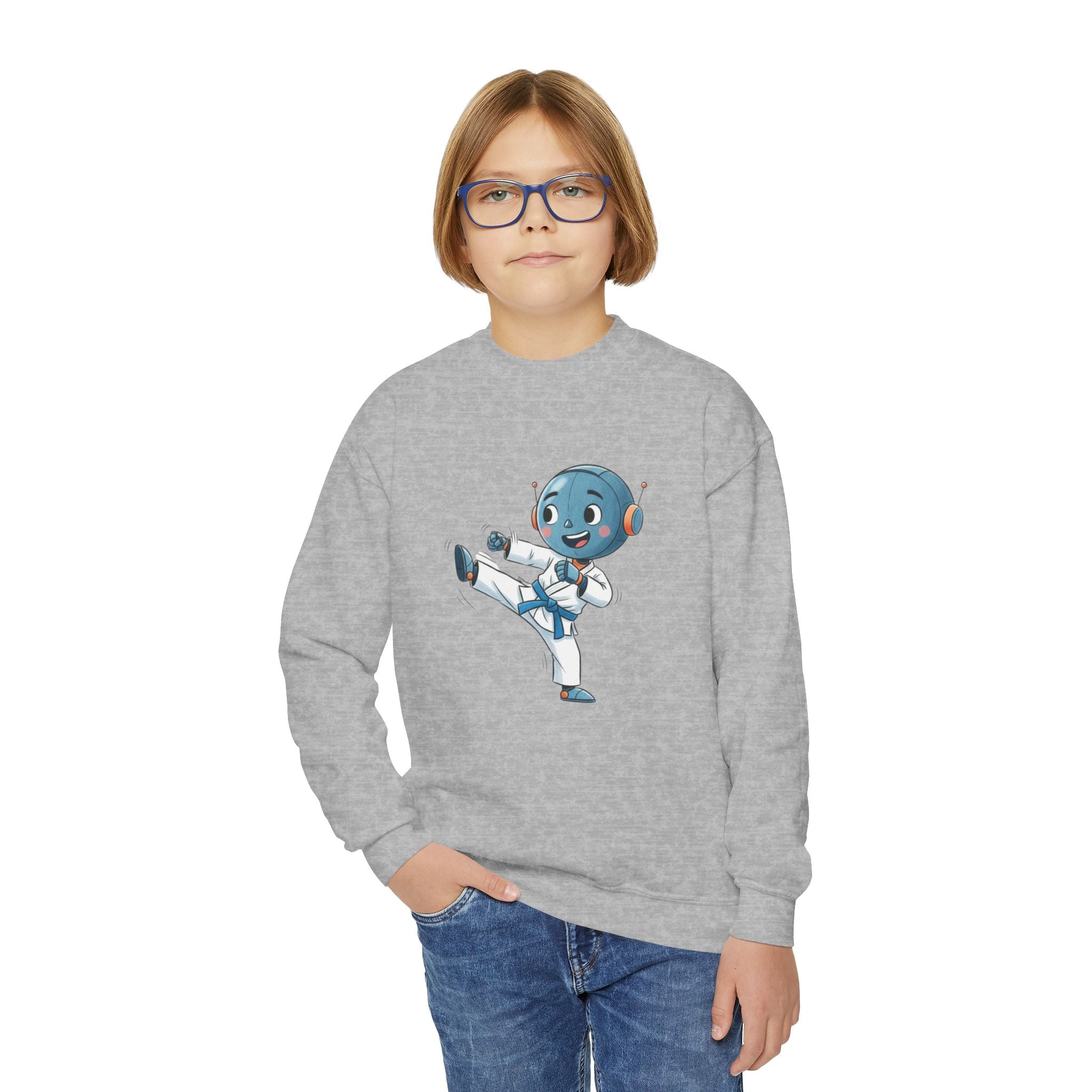 KidBots Karate B, Youth Crewneck Sweatshirt, Fun Kids Clothing, Gift for Children, Spring Look, Casual Wear