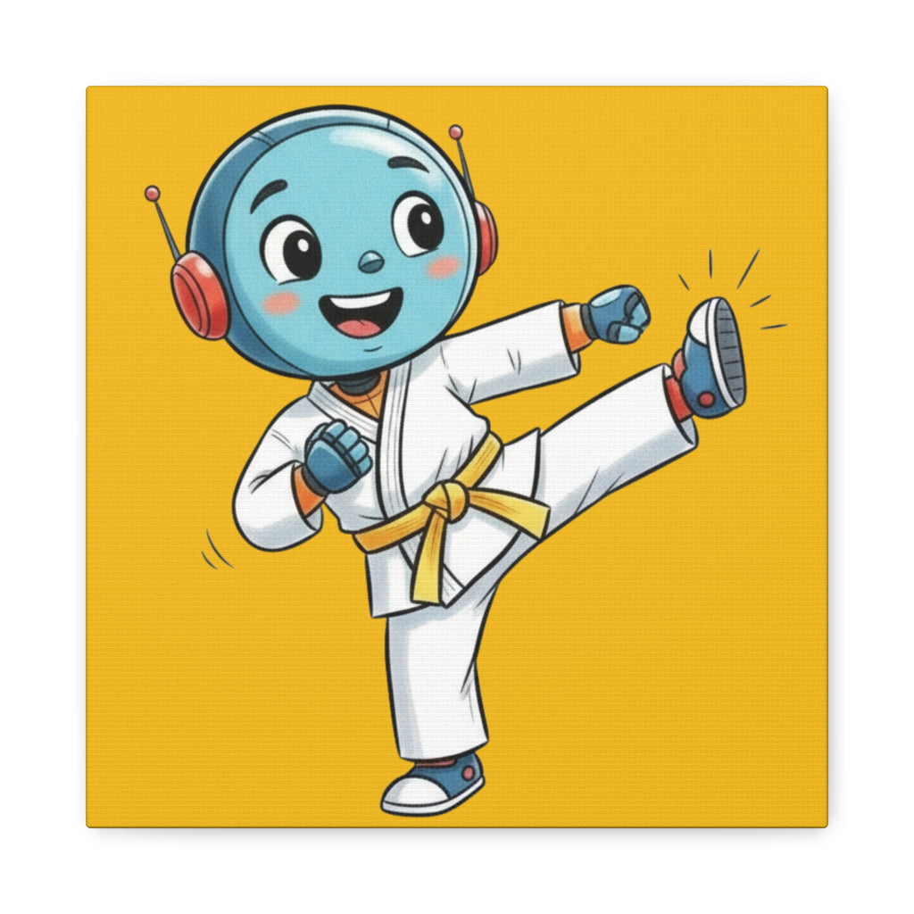 Kidbots Sports Collection, Karate Y, Whimsical Canvas Art, Playful Wall Decor, Kid-Friendly Room Accent, Nursery Artwork, Gift for Karate