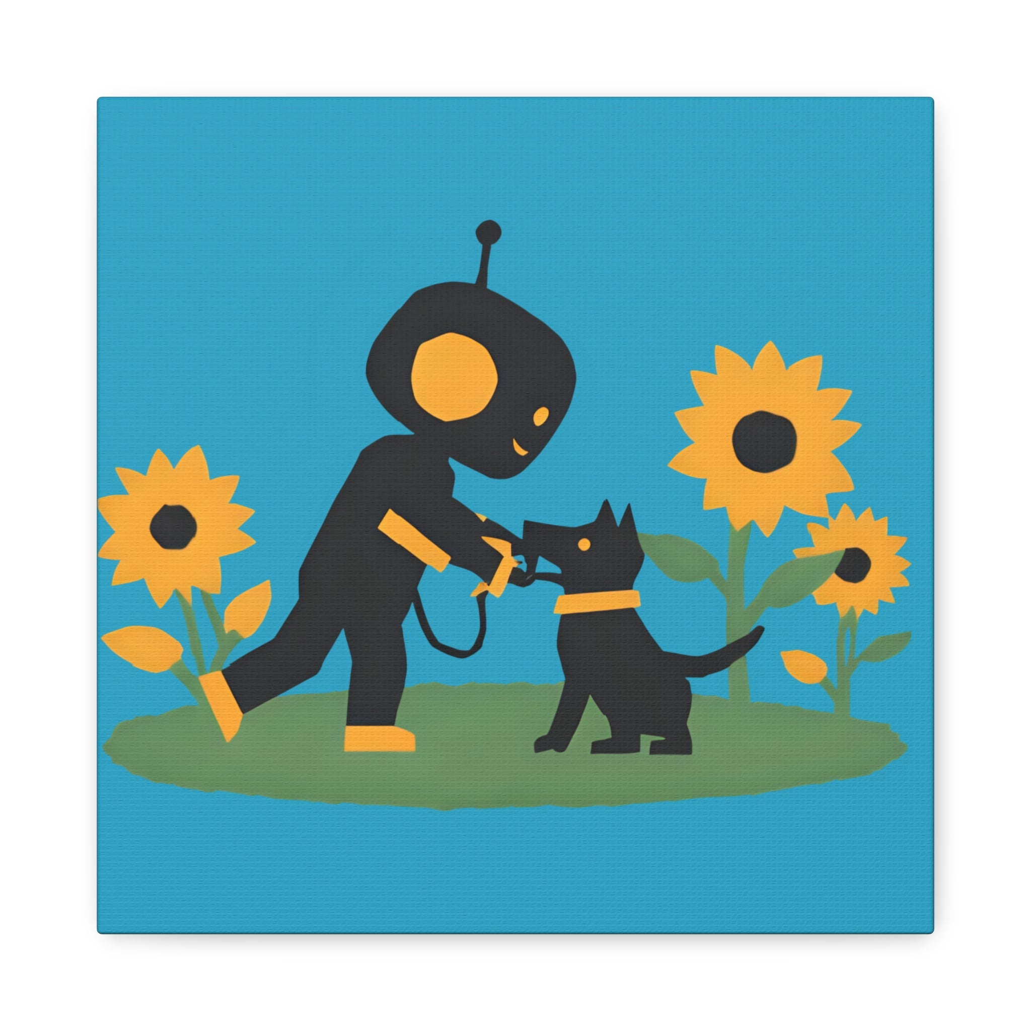 Kidbots Collection, Sunflowers and Shepherd, Whimsical Canvas Art, Playful Wall Decor, Kid-Friendly Room Accent, Nursery Artwork, Gift for Dog Lovers