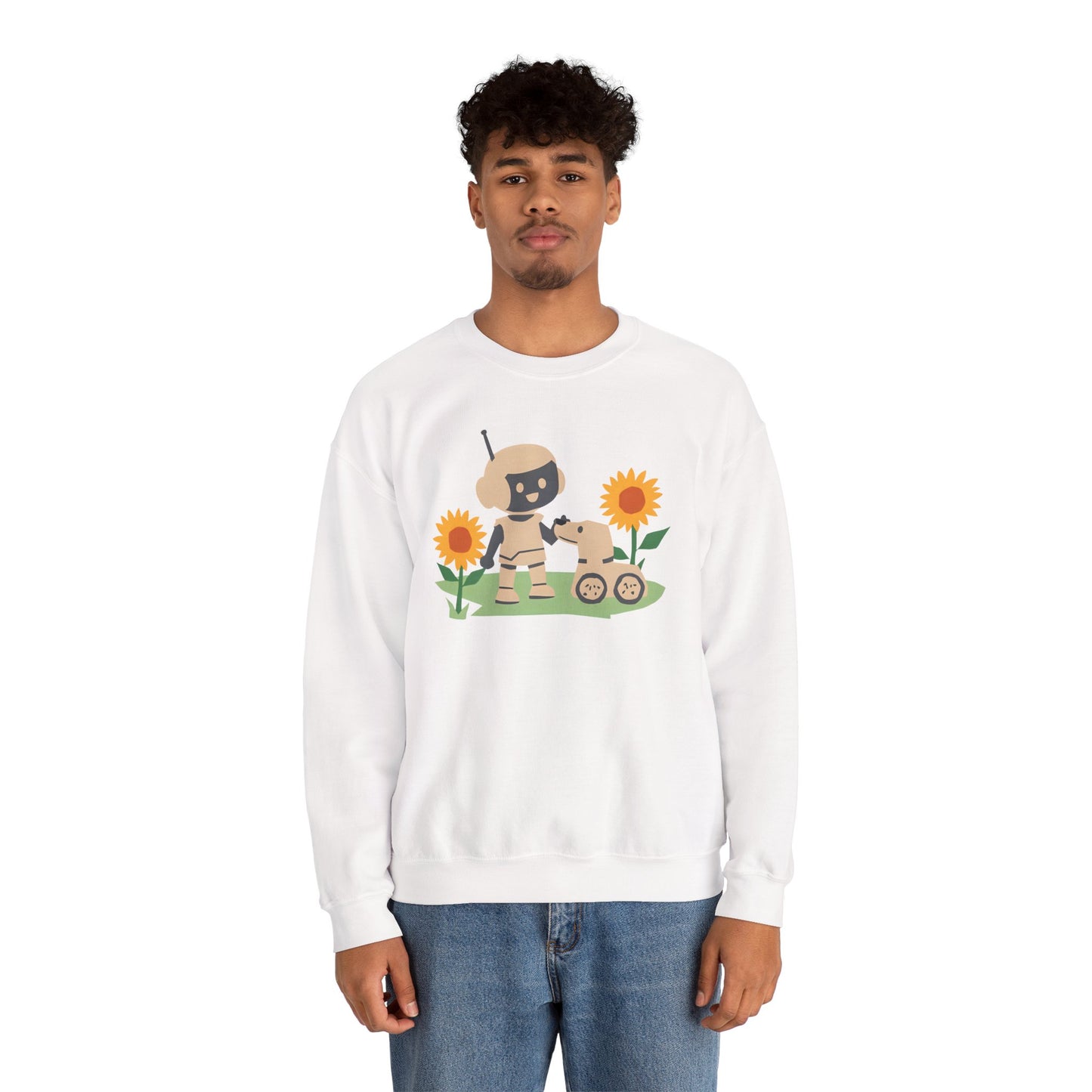 Cute Robot and Dog Sweatshirt, Adult Unisex Crewneck, Cozy Gift for Tech Lovers, Perfect for Fall Days, Sweatshirt, Adult Size