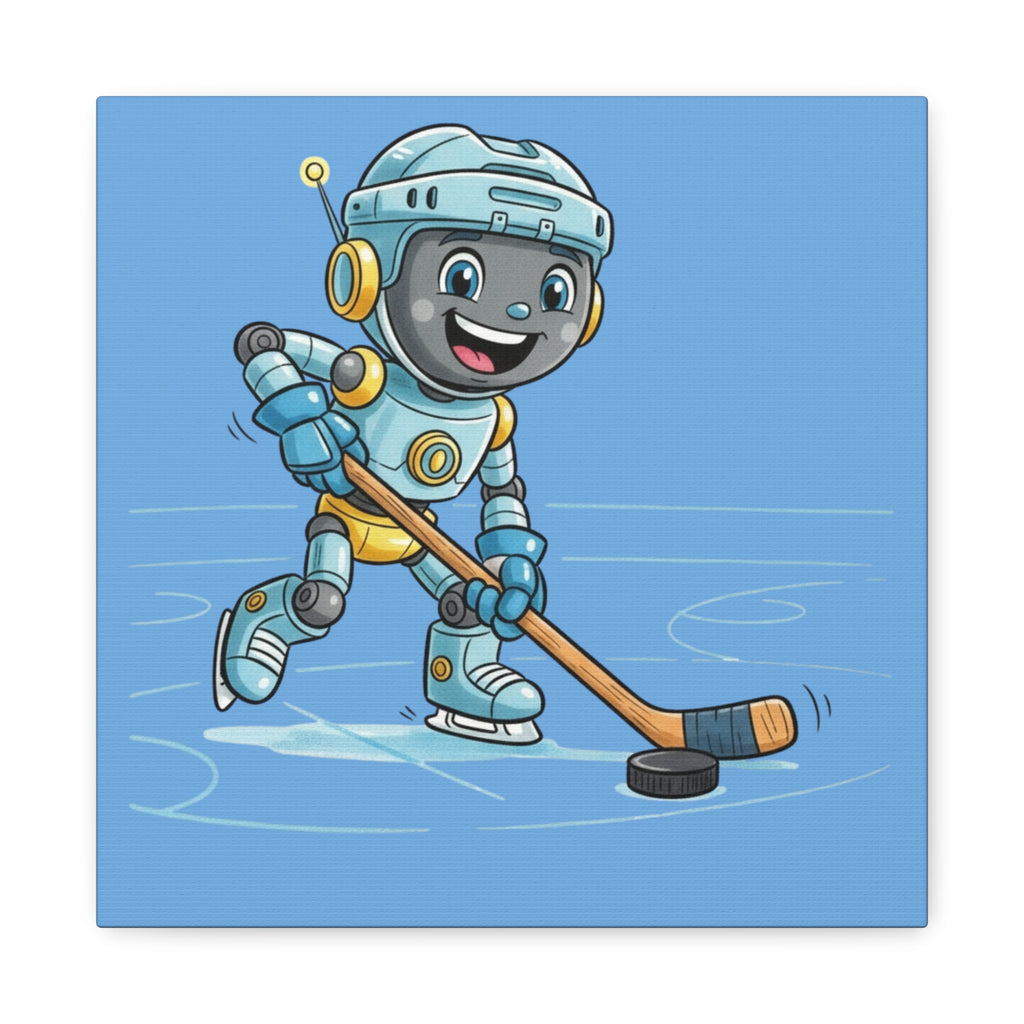 Kidbots Sports Collection, Hockey H, Whimsical Canvas Art, Playful Wall Decor, Kid-Friendly Room Accent, Nursery Artwork, Gift for Dog Lovers