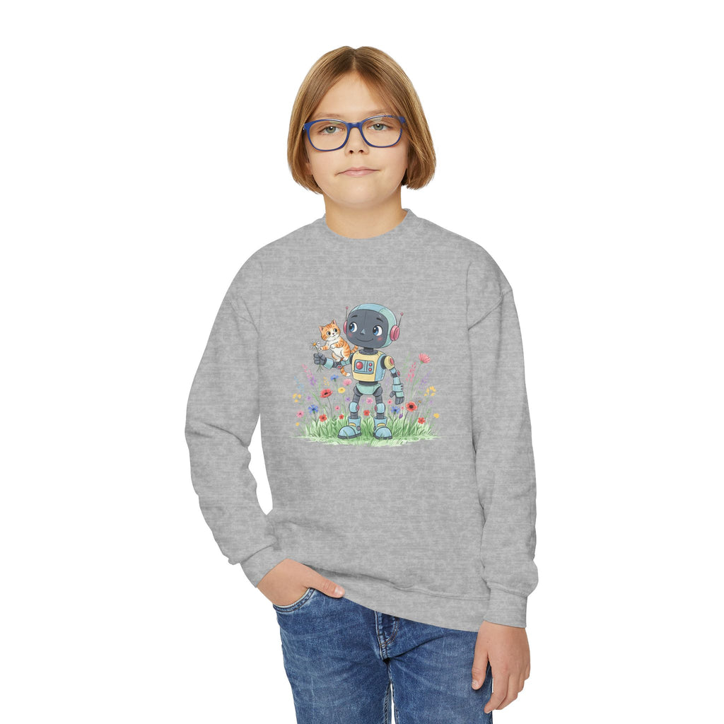 KidBots Kitty Ride Youth Crewneck Sweatshirt, Fun Kids Clothing, Gift for Children, Spring Look, Casual Wear