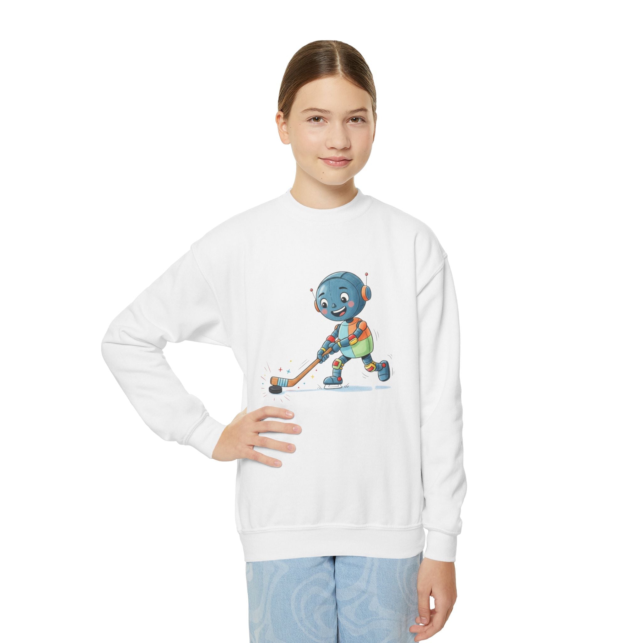 KidBots Hockey G, Youth Crewneck Sweatshirt, Fun Kids Clothing, Gift for Children, Spring Look, Casual Wear
