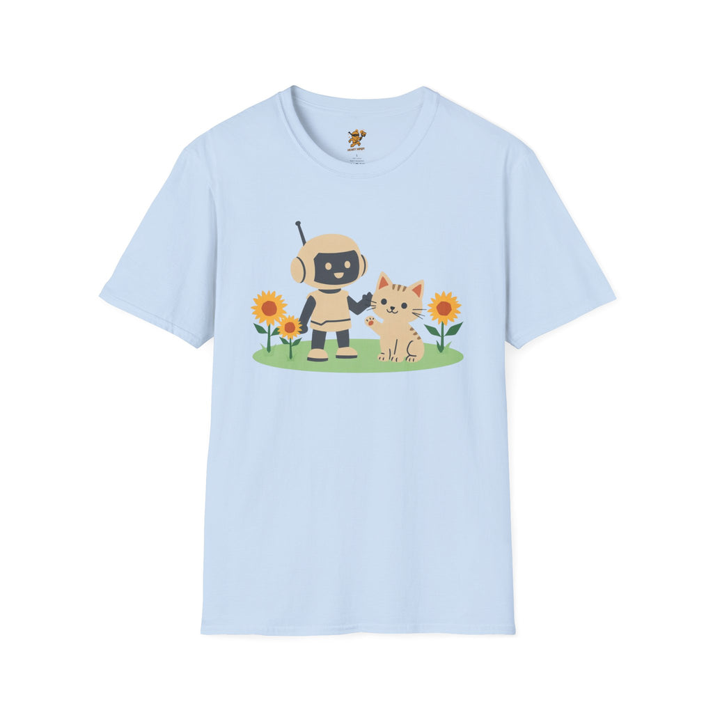 KidBots Kitten and Sunflowers Adult Unisex Softstyle T-Shirt | Fun Robot and Dog Design |  Pet Lovers, Casual Wear, Birthday, Every [...]
