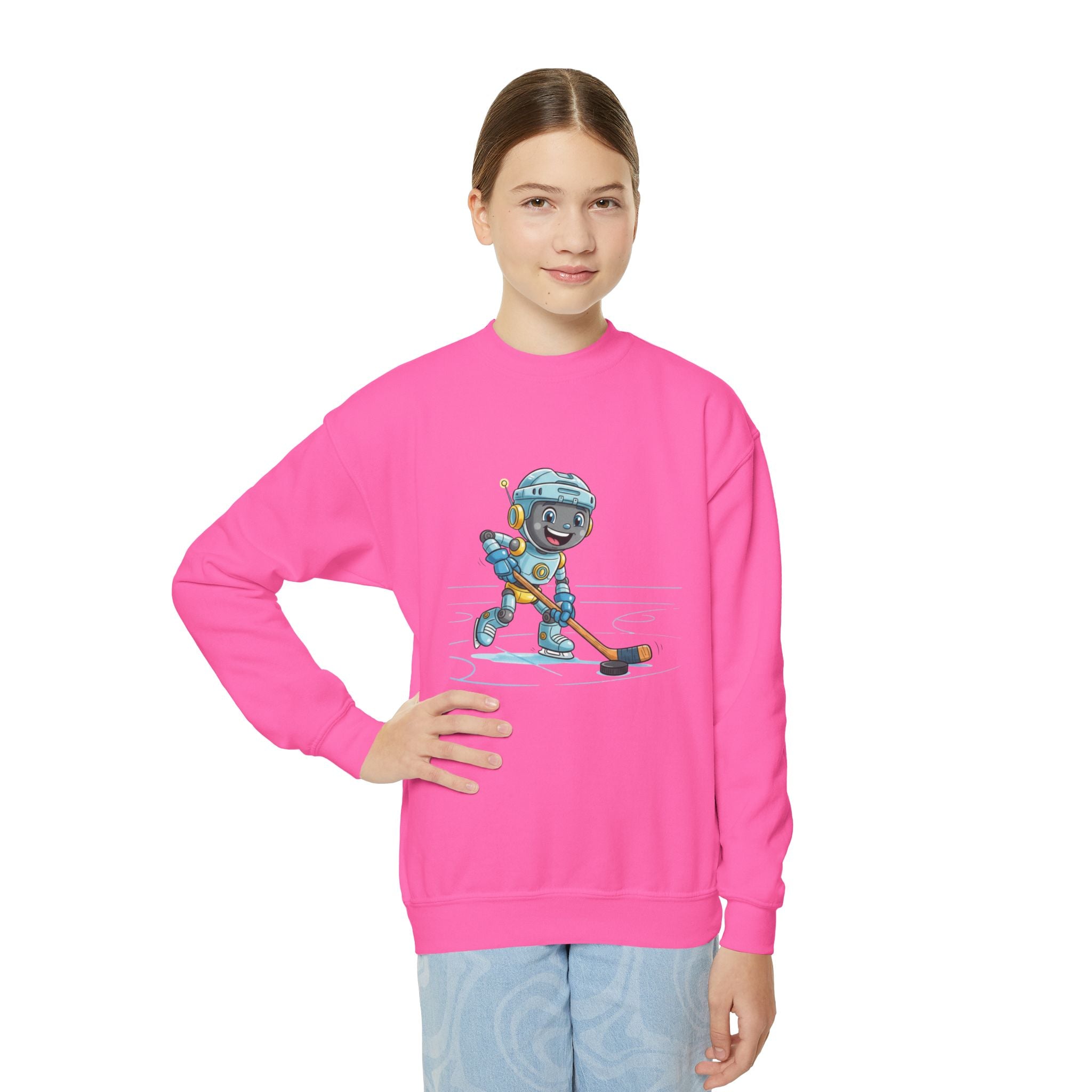 KidBots Hockey H, Youth Crewneck Sweatshirt, Fun Kids Clothing, Gift for Children, Spring Look, Casual Wear