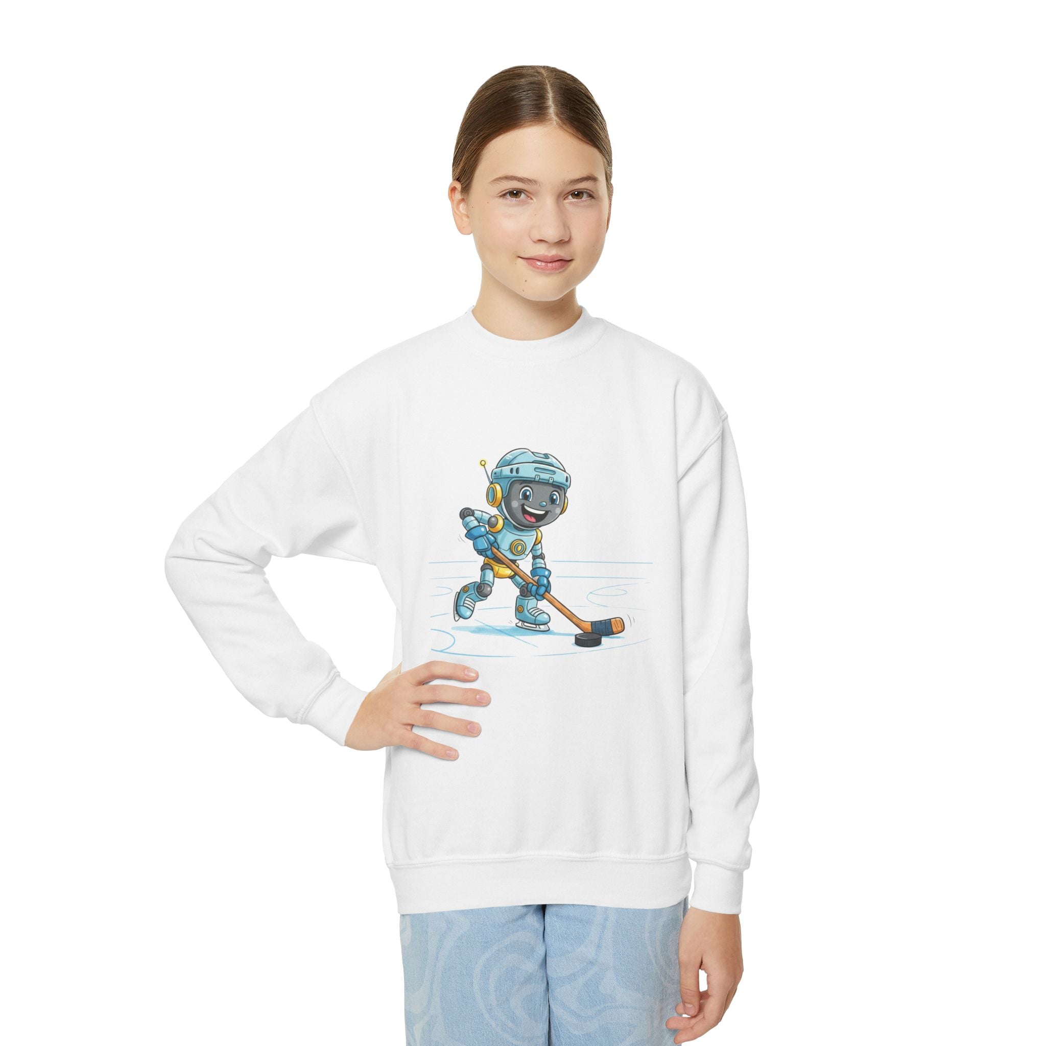 KidBots Hockey H, Youth Crewneck Sweatshirt, Fun Kids Clothing, Gift for Children, Spring Look, Casual Wear