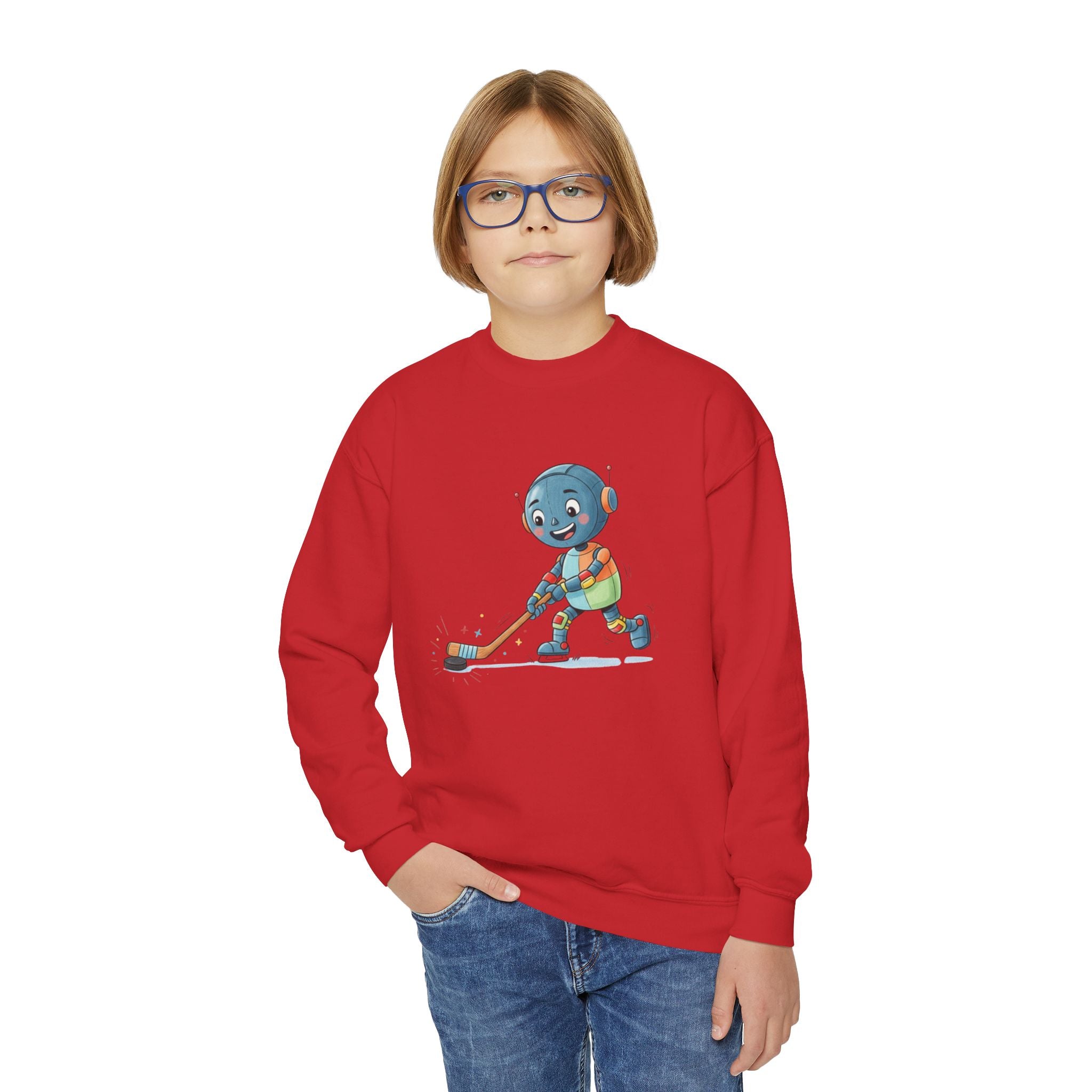 KidBots Hockey G, Youth Crewneck Sweatshirt, Fun Kids Clothing, Gift for Children, Spring Look, Casual Wear