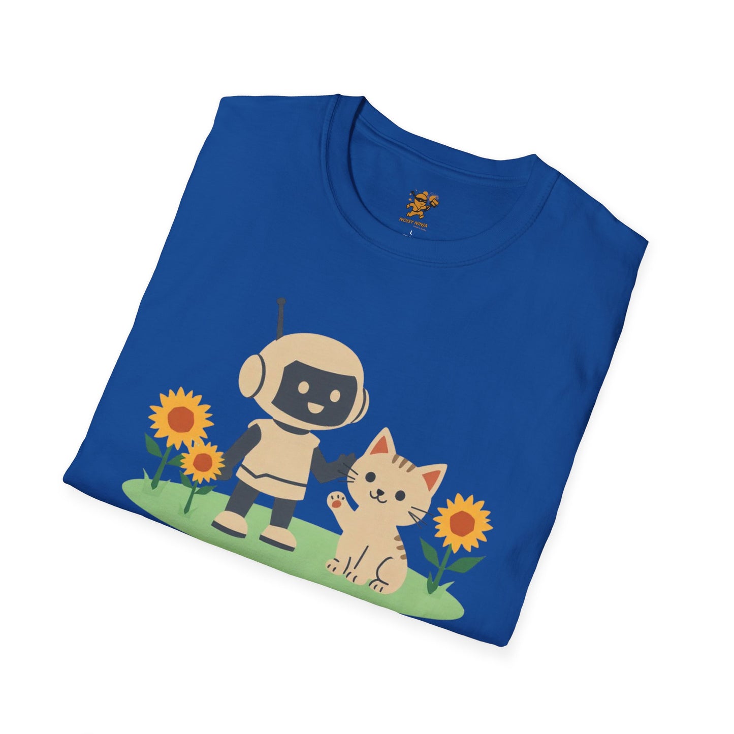 KidBots Kitten and Sunflowers Adult Unisex Softstyle T-Shirt | Fun Robot and Dog Design |  Pet Lovers, Casual Wear, Birthday, Every [...]