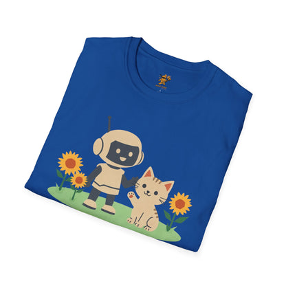 KidBots Kitten and Sunflowers Adult Unisex Softstyle T-Shirt | Fun Robot and Dog Design |  Pet Lovers, Casual Wear, Birthday, Every [...]