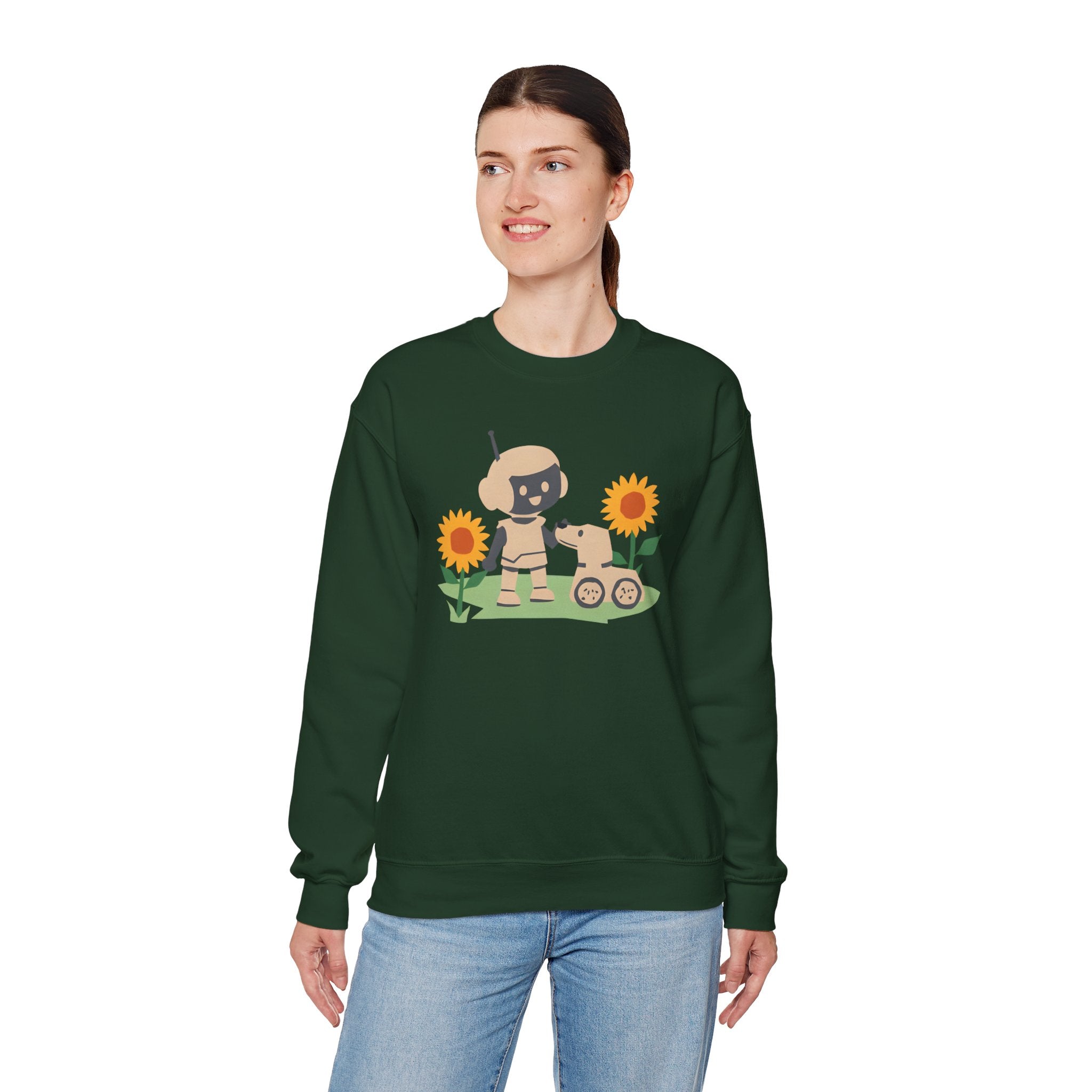Cute Robot and Dog Sweatshirt, Adult Unisex Crewneck, Cozy Gift for Tech Lovers, Perfect for Fall Days, Sweatshirt, Adult Size