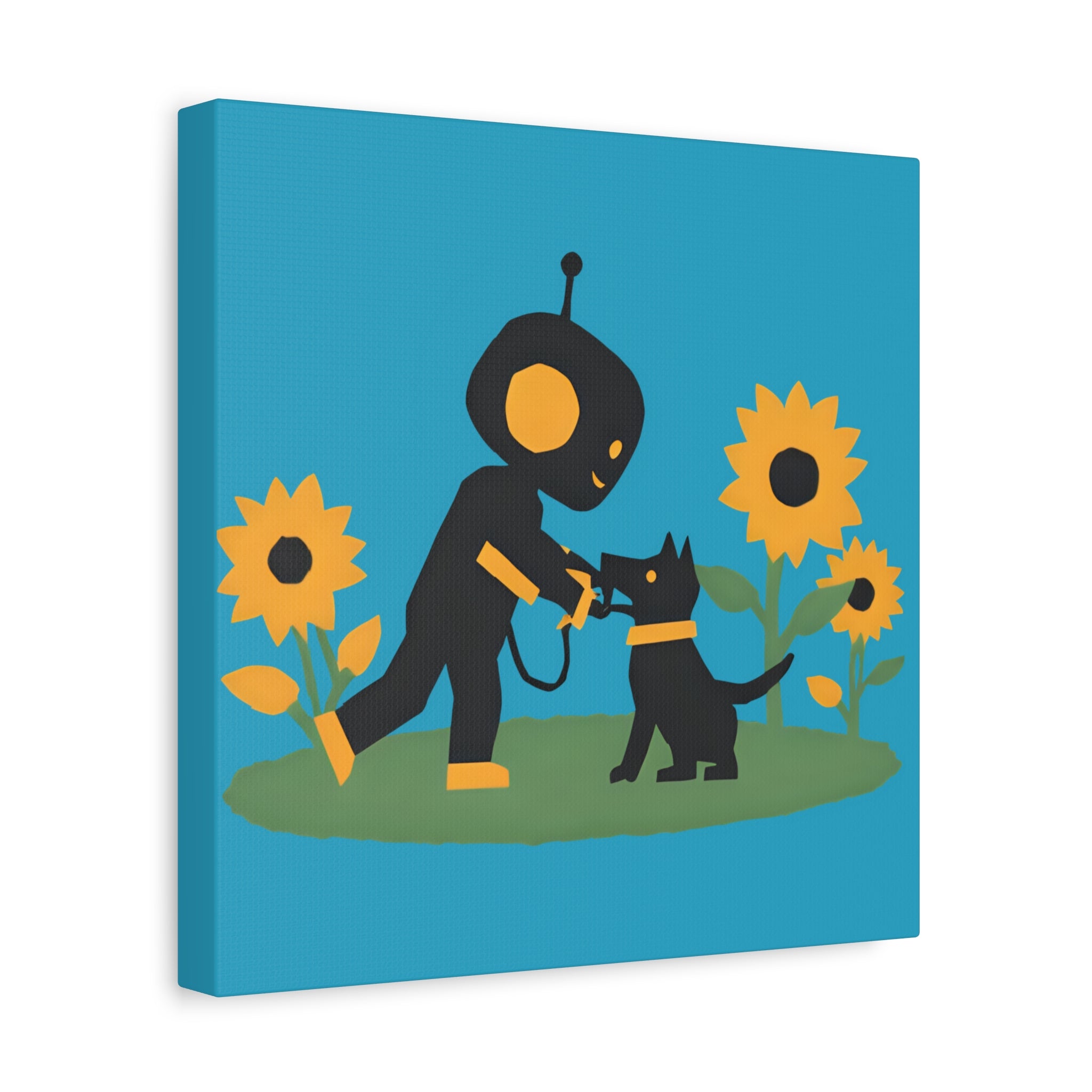 Kidbots Collection, Sunflowers and Shepherd, Whimsical Canvas Art, Playful Wall Decor, Kid-Friendly Room Accent, Nursery Artwork, Gift for Dog Lovers