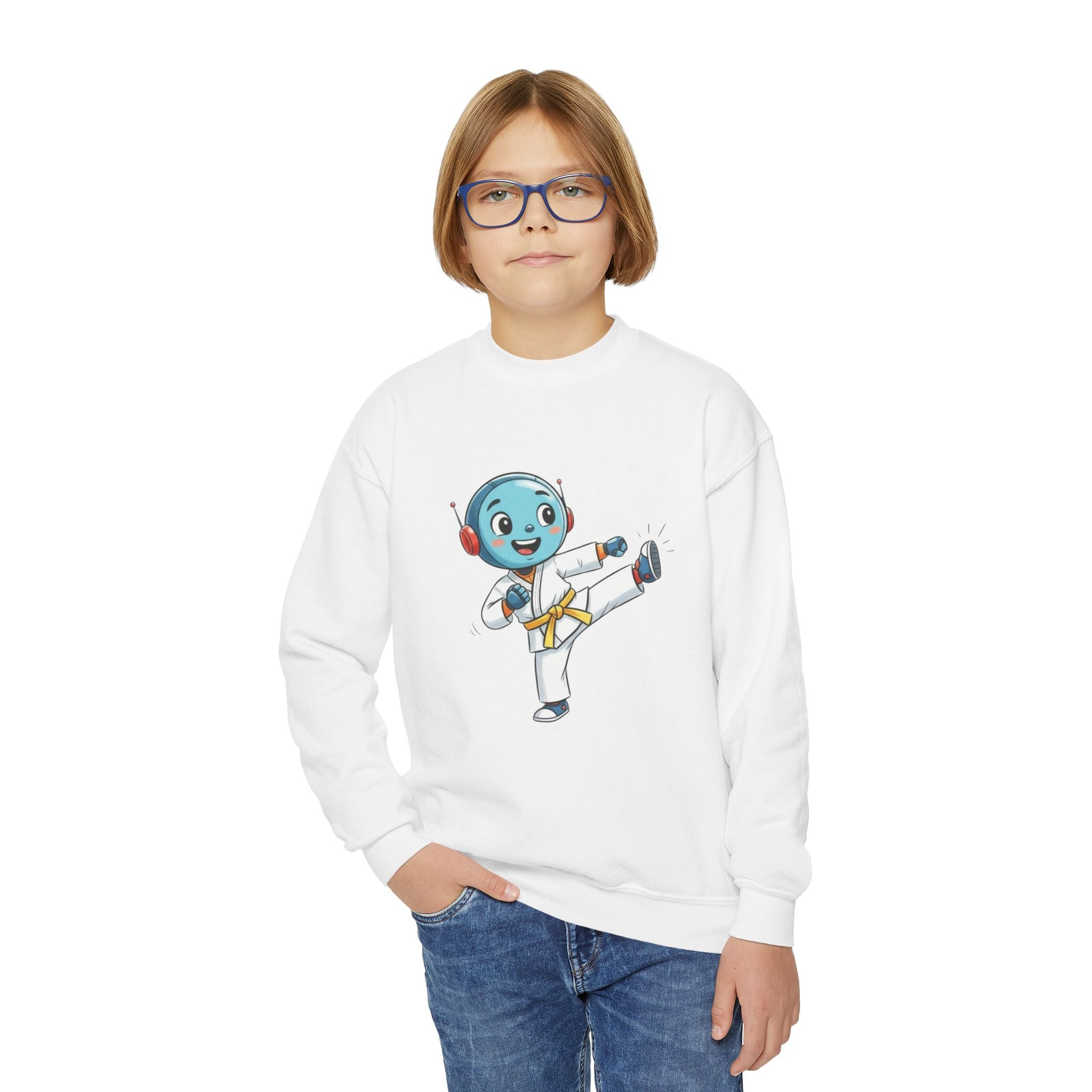 KidBots Karate Y, Youth Crewneck Sweatshirt, Fun Kids Clothing, Gift for Children, Spring Look, Casual Wear