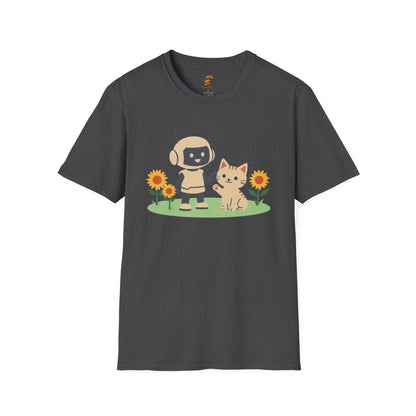 KidBots Kitten and Sunflowers Adult Unisex Softstyle T-Shirt | Fun Robot and Dog Design |  Pet Lovers, Casual Wear, Birthday, Every [...]
