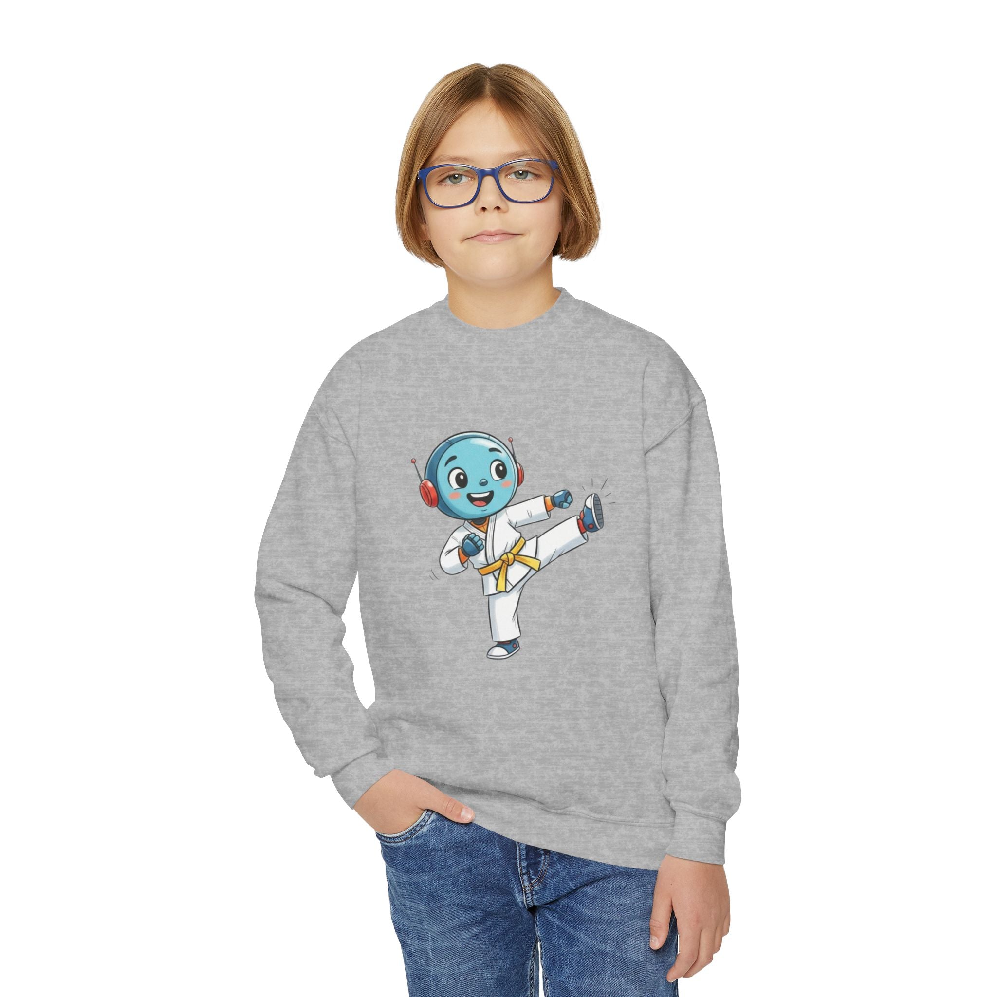 KidBots Karate Y, Youth Crewneck Sweatshirt, Fun Kids Clothing, Gift for Children, Spring Look, Casual Wear
