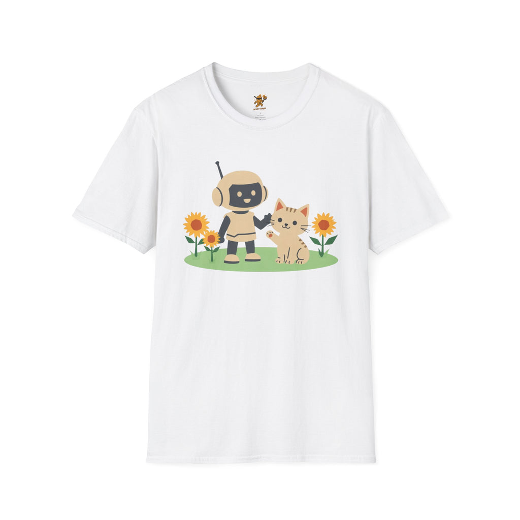 KidBots Kitten and Sunflowers Adult Unisex Softstyle T-Shirt | Fun Robot and Dog Design |  Pet Lovers, Casual Wear, Birthday, Every [...]