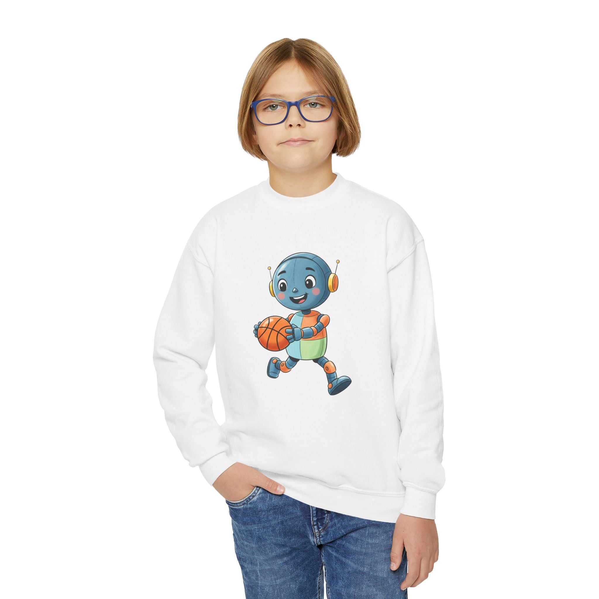 KidBots BBall, Youth Crewneck Sweatshirt, Fun Kids Clothing, Gift for Children, Spring Look, Casual Wear