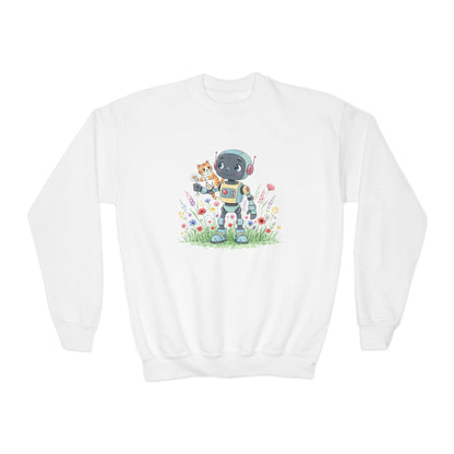 KidBots Kitty Ride Youth Crewneck Sweatshirt, Fun Kids Clothing, Gift for Children, Spring Look, Casual Wear