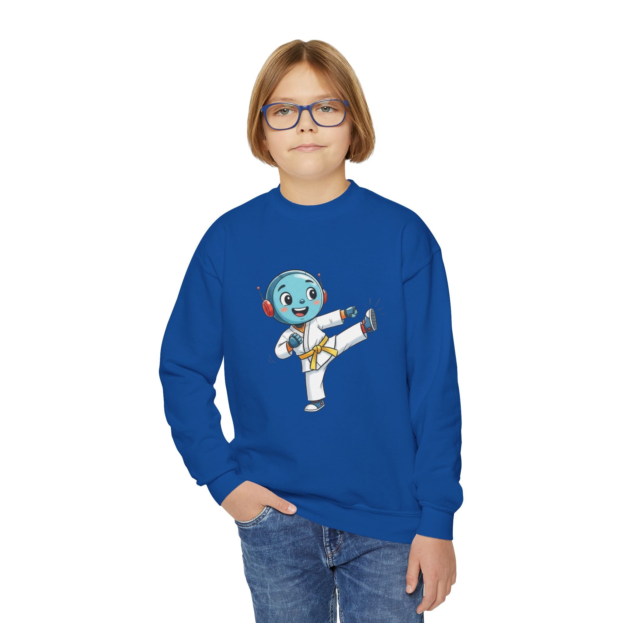 KidBots Karate Y, Youth Crewneck Sweatshirt, Fun Kids Clothing, Gift for Children, Spring Look, Casual Wear