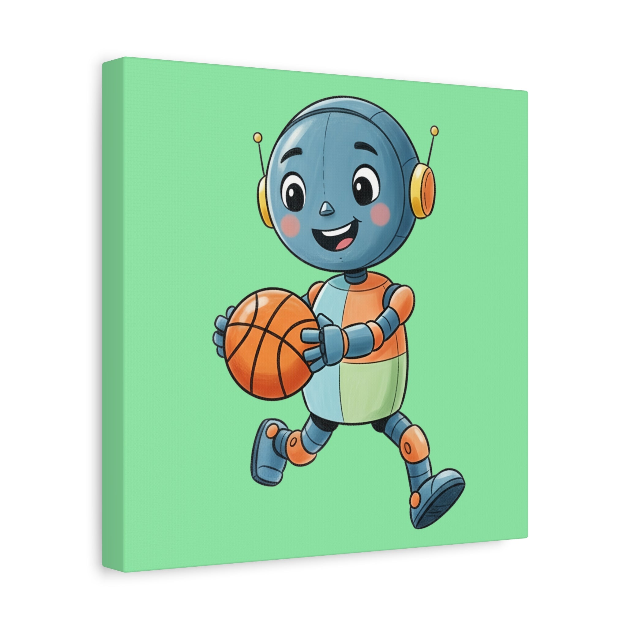 Kidbots Sports Collection, BBall, Whimsical Canvas Art, Playful Wall Decor, Kid-Friendly Room Accent, Nursery Artwork, Gift for Basketball players