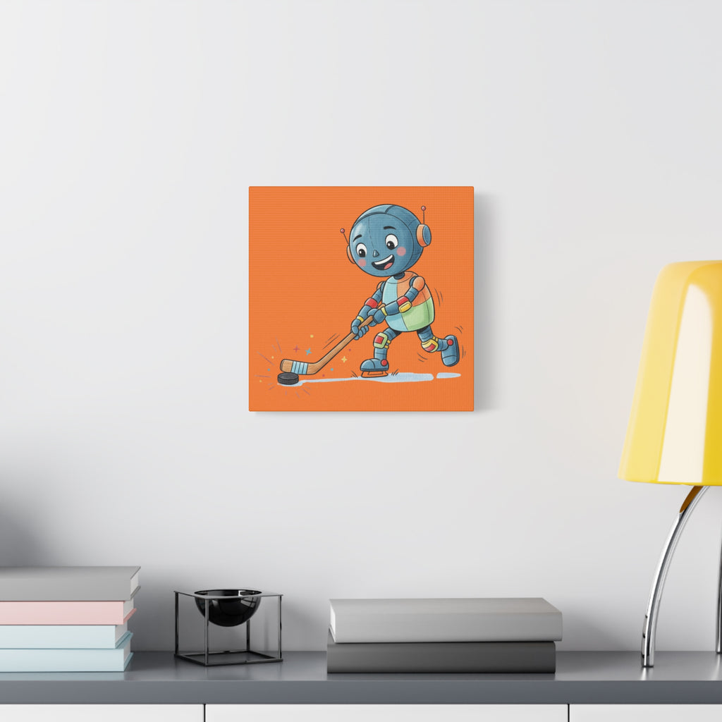 Kidbots Sports Collection, Hockey G, Whimsical Canvas Art, Playful Wall Decor, Kid-Friendly Room Accent, Nursery Artwork, Gift for Dog Lovers