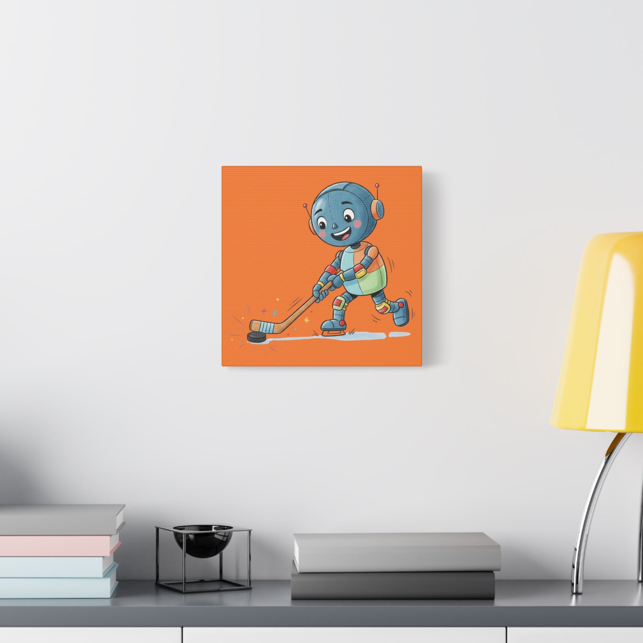 Kidbots Sports Collection, Hockey G, Whimsical Canvas Art, Playful Wall Decor, Kid-Friendly Room Accent, Nursery Artwork, Gift for Dog Lovers