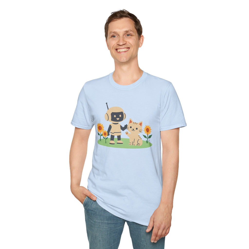 KidBots Kitten and Sunflowers Adult Unisex Softstyle T-Shirt | Fun Robot and Dog Design |  Pet Lovers, Casual Wear, Birthday, Every [...]