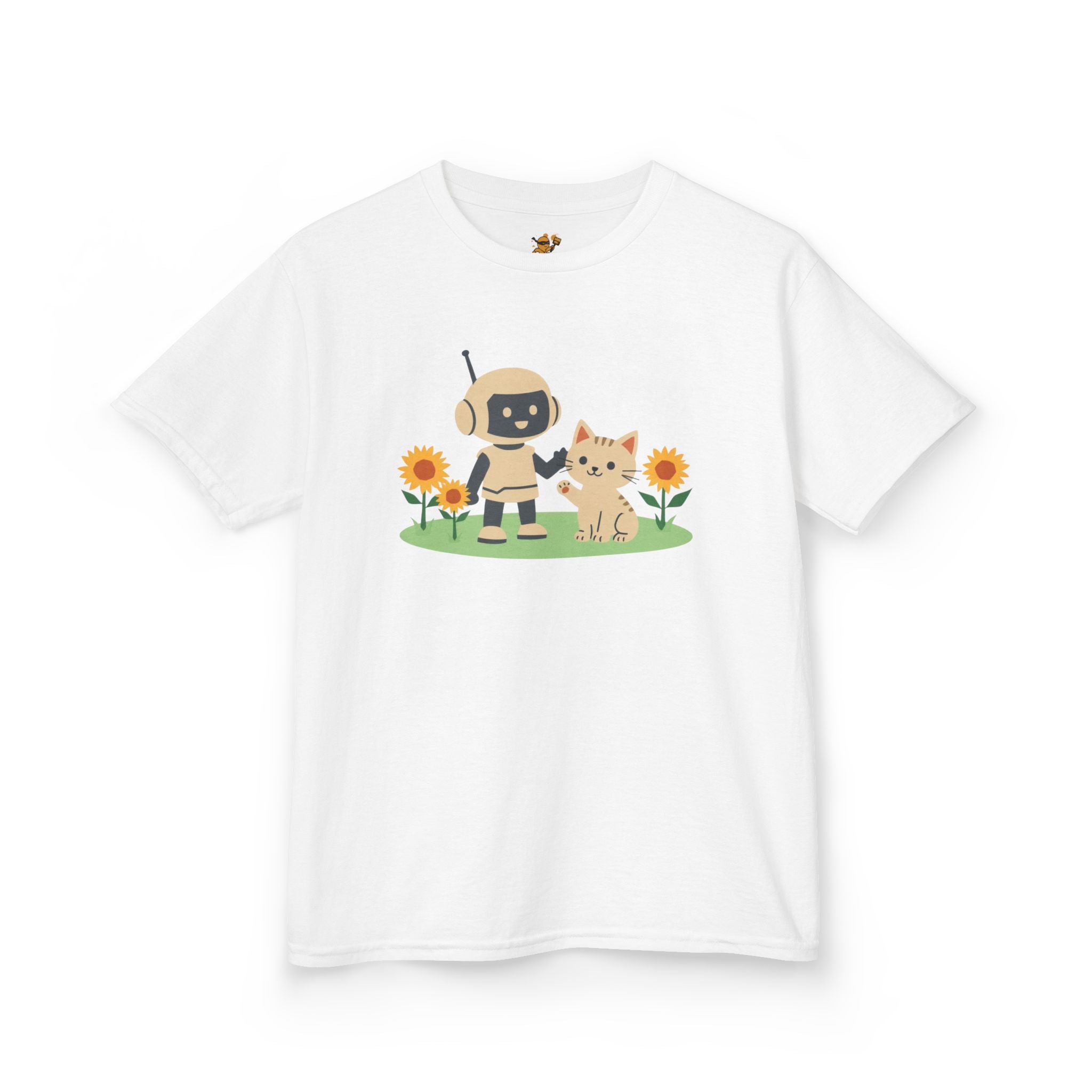 KidBots Kitten and Sunflowers, Youth / Kids T-Shirt, Animal Lover Gift, Fun Summer Wear, Birthday Gift, Playtime Apparel