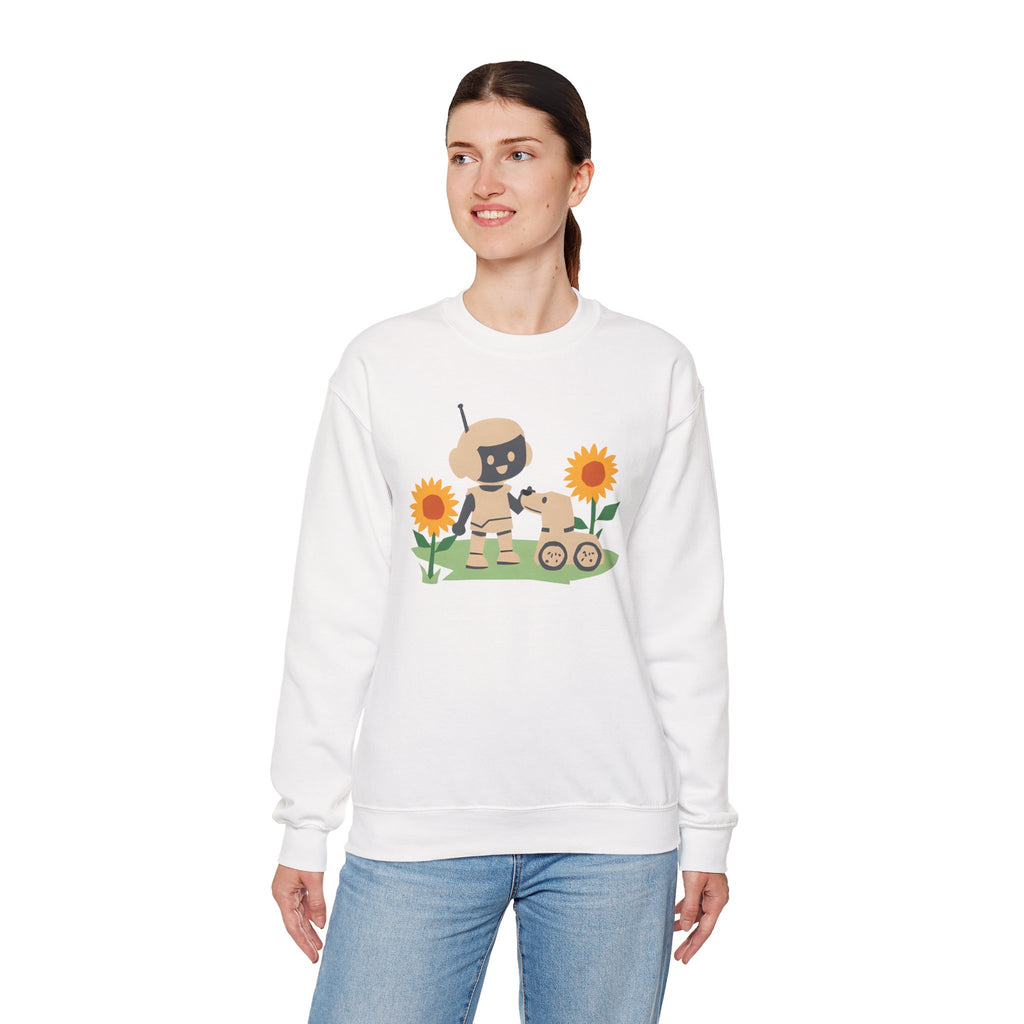 Cute Robot and Dog Sweatshirt, Adult Unisex Crewneck, Cozy Gift for Tech Lovers, Perfect for Fall Days, Sweatshirt, Adult Size
