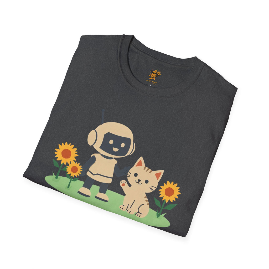 KidBots Kitten and Sunflowers Adult Unisex Softstyle T-Shirt | Fun Robot and Dog Design |  Pet Lovers, Casual Wear, Birthday, Every [...]