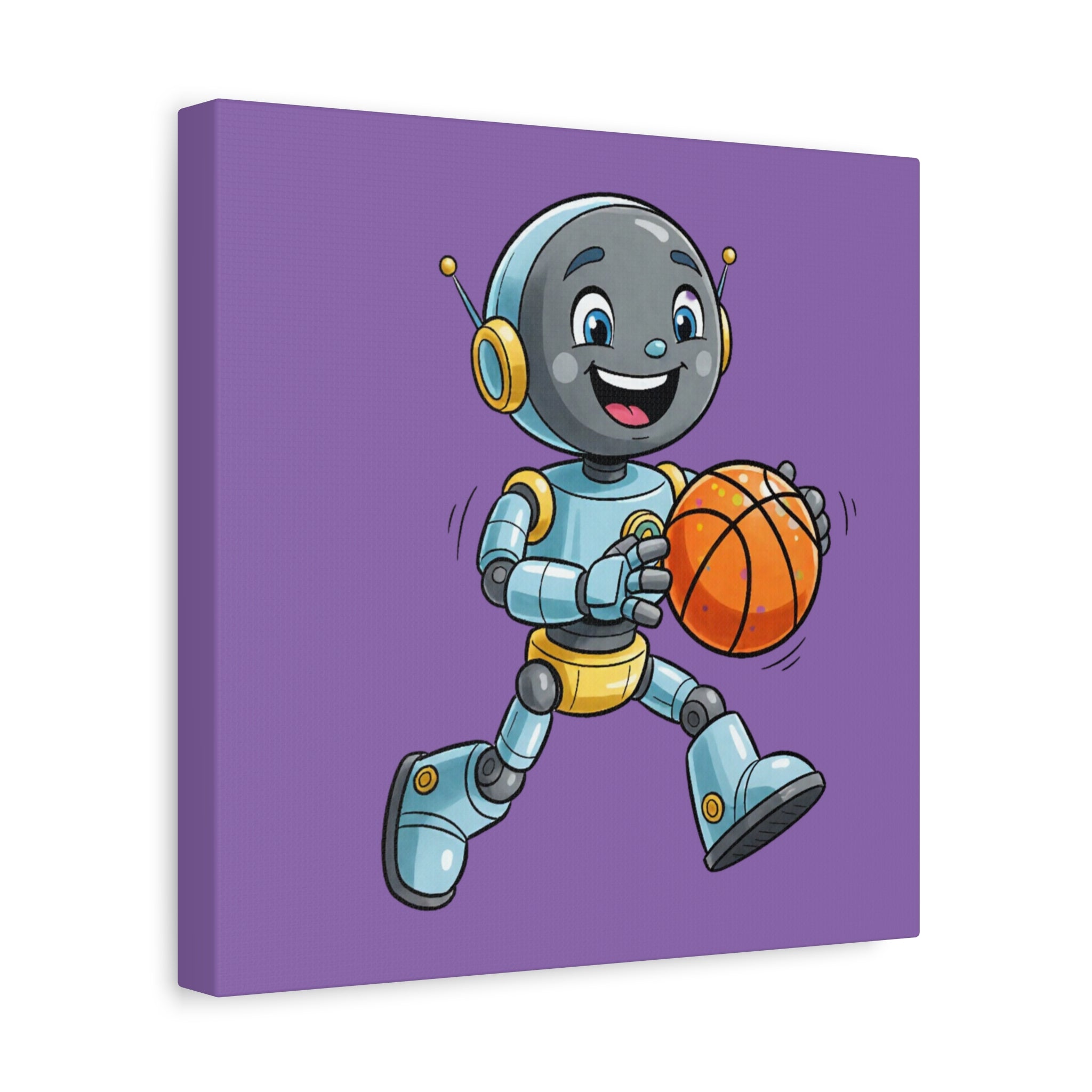Kidbots Sports Collection, Basketball, Whimsical Canvas Art, Playful Wall Decor, Kid-Friendly Room Accent, Nursery Artwork, Gift for Basketball players