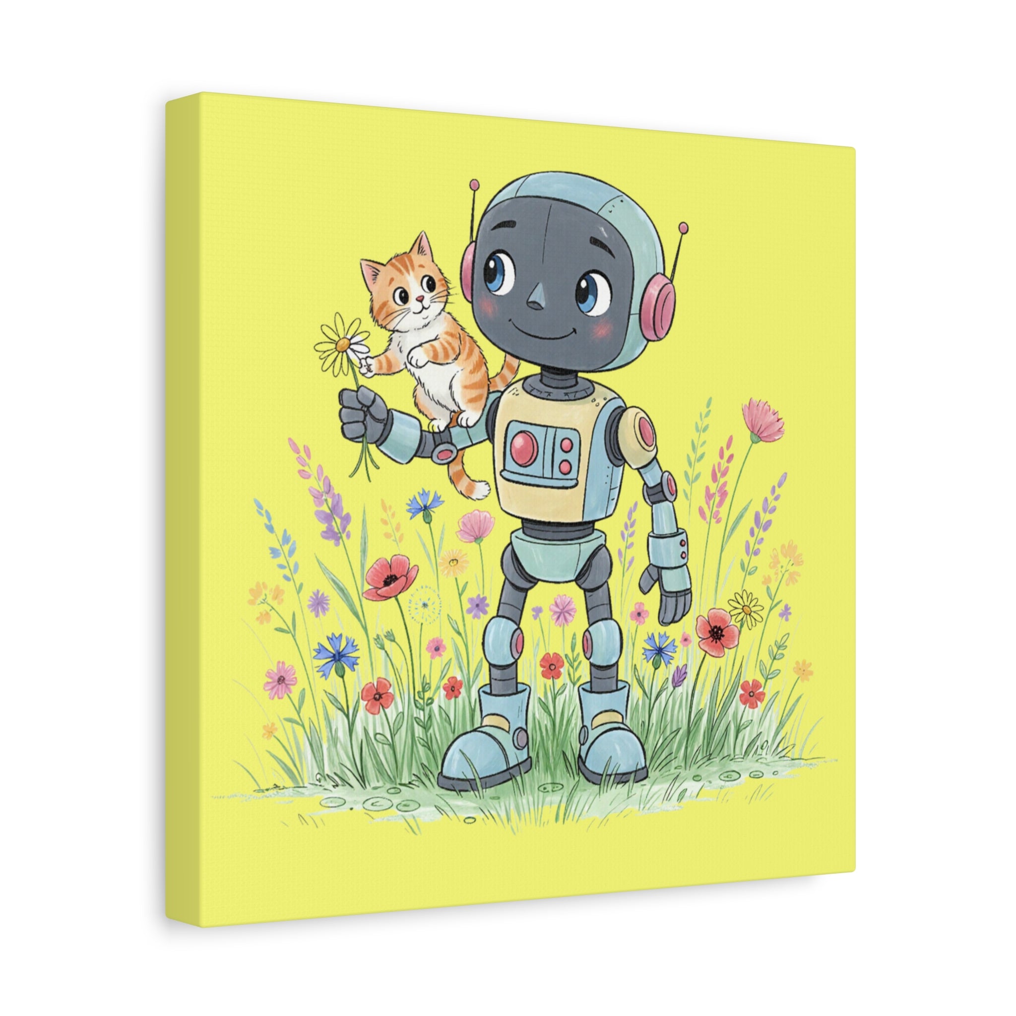 Kidbots Collection, Kitty Ride, Whimsical Canvas Art, Playful Wall Decor, Kid-Friendly Room Accent, Nursery Artwork, Gift for Dog Lovers