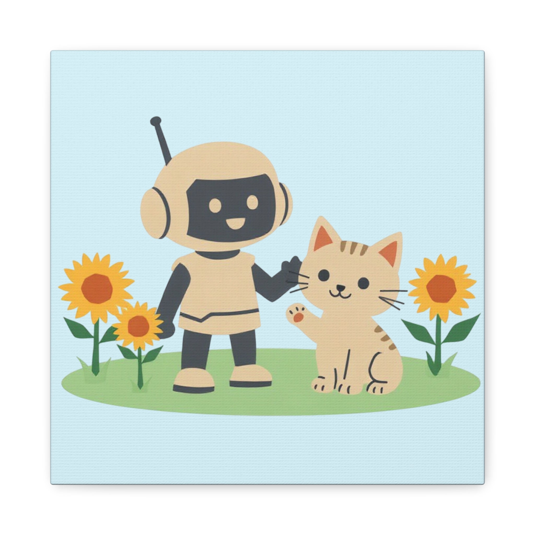 Kidbots Collection, Kitten in Sunflowers, Whimsical Canvas Art, Playful Wall Decor, Kid-Friendly Room Accent, Nursery Artwork, Gift for Dog Lovers