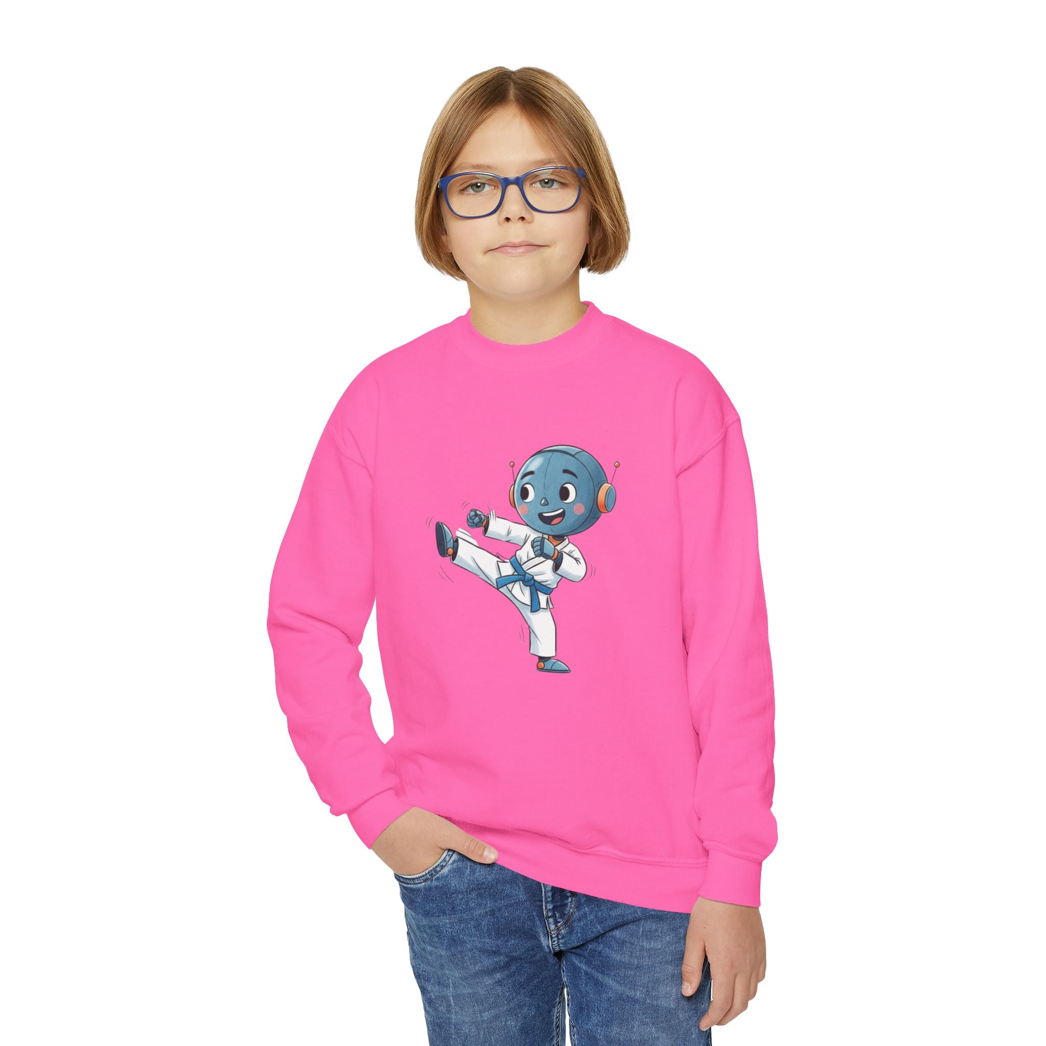 KidBots Karate B, Youth Crewneck Sweatshirt, Fun Kids Clothing, Gift for Children, Spring Look, Casual Wear