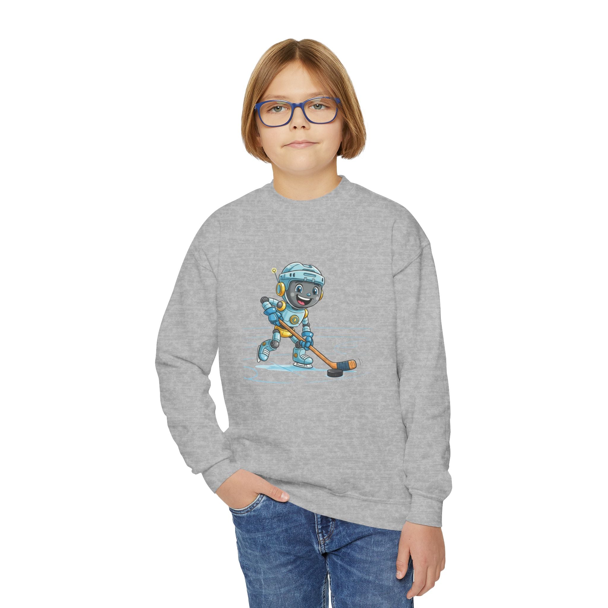 KidBots Hockey H, Youth Crewneck Sweatshirt, Fun Kids Clothing, Gift for Children, Spring Look, Casual Wear