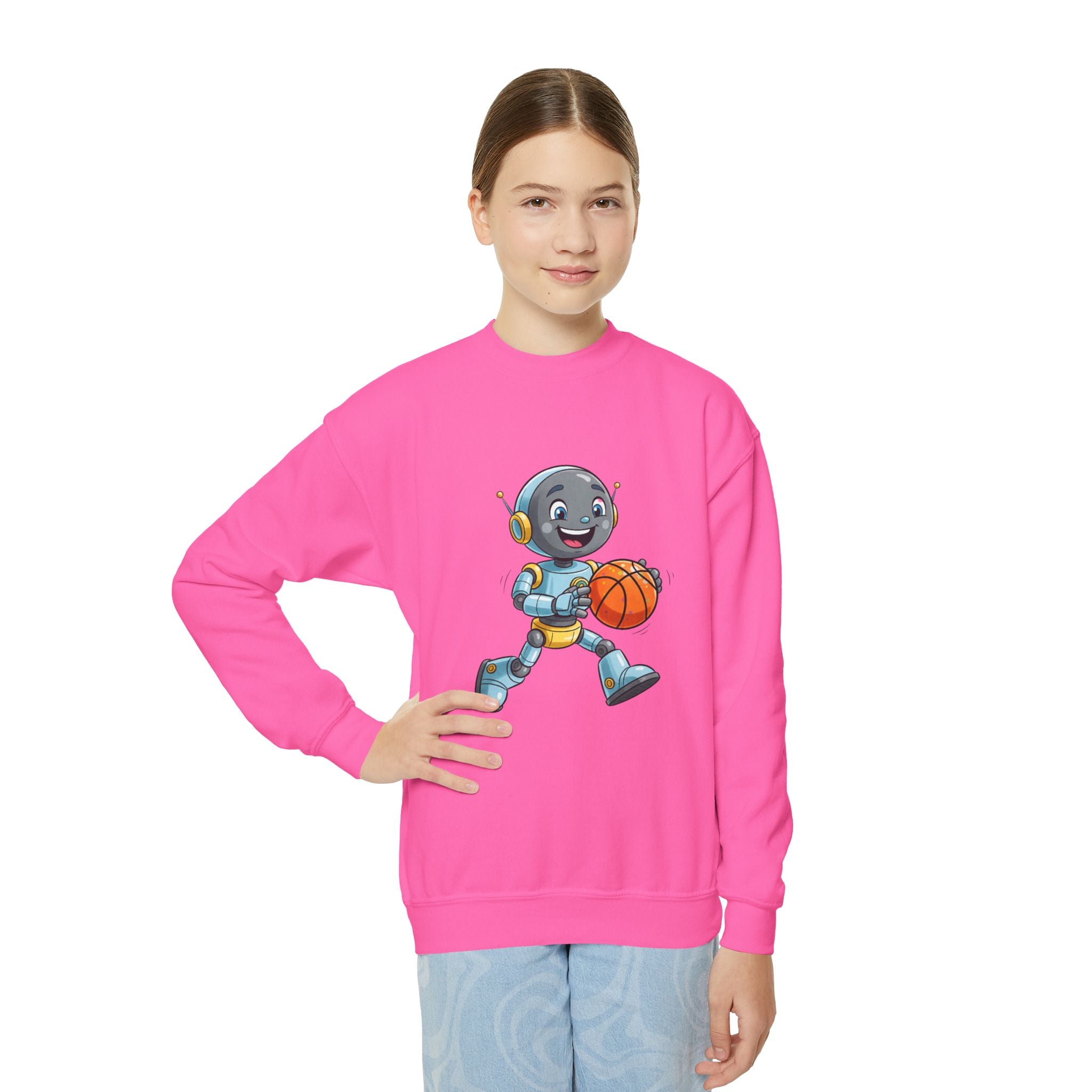 KidBots Basketball, Youth Crewneck Sweatshirt, Fun Kids Clothing, Gift for Children, Spring Look, Casual Wear