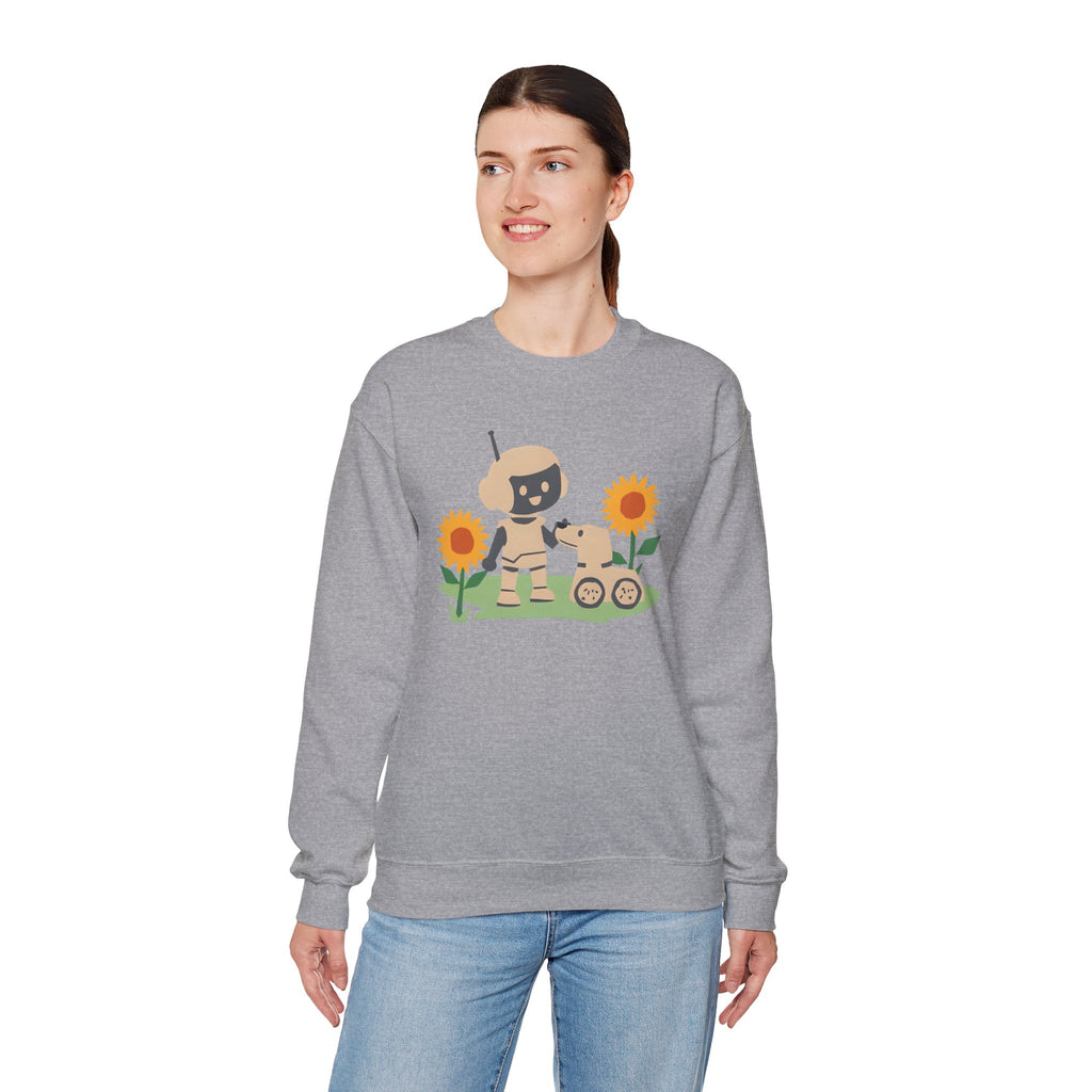 Cute Robot and Dog Sweatshirt, Adult Unisex Crewneck, Cozy Gift for Tech Lovers, Perfect for Fall Days, Sweatshirt, Adult Size