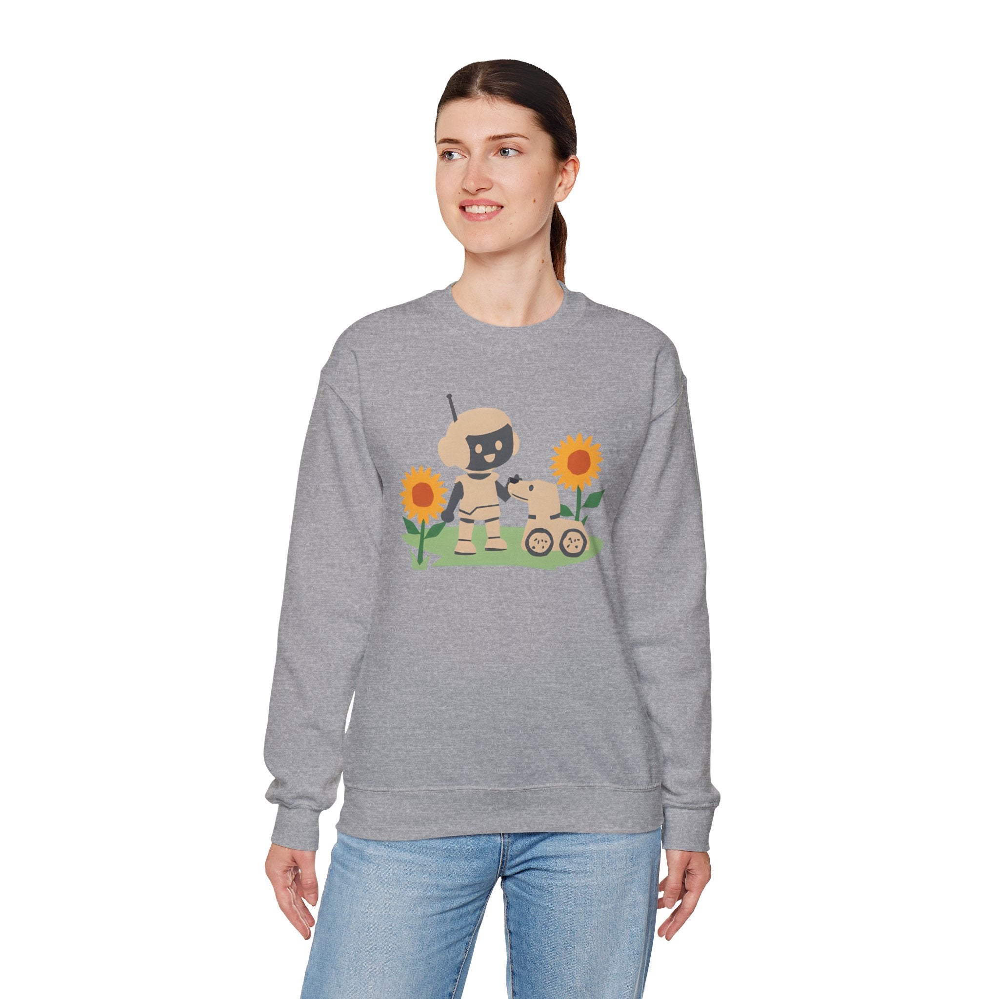 Cute Robot and Dog Sweatshirt, Adult Unisex Crewneck, Cozy Gift for Tech Lovers, Perfect for Fall Days, Sweatshirt, Adult Size
