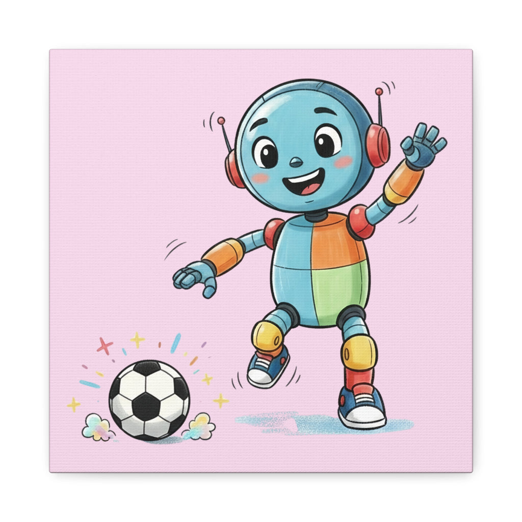 Kidbots Sports Collection, Football / Soccer, Whimsical Canvas Art, Playful Wall Decor, Kid-Friendly Room Accent, Nursery Artwork, Gift for Sport