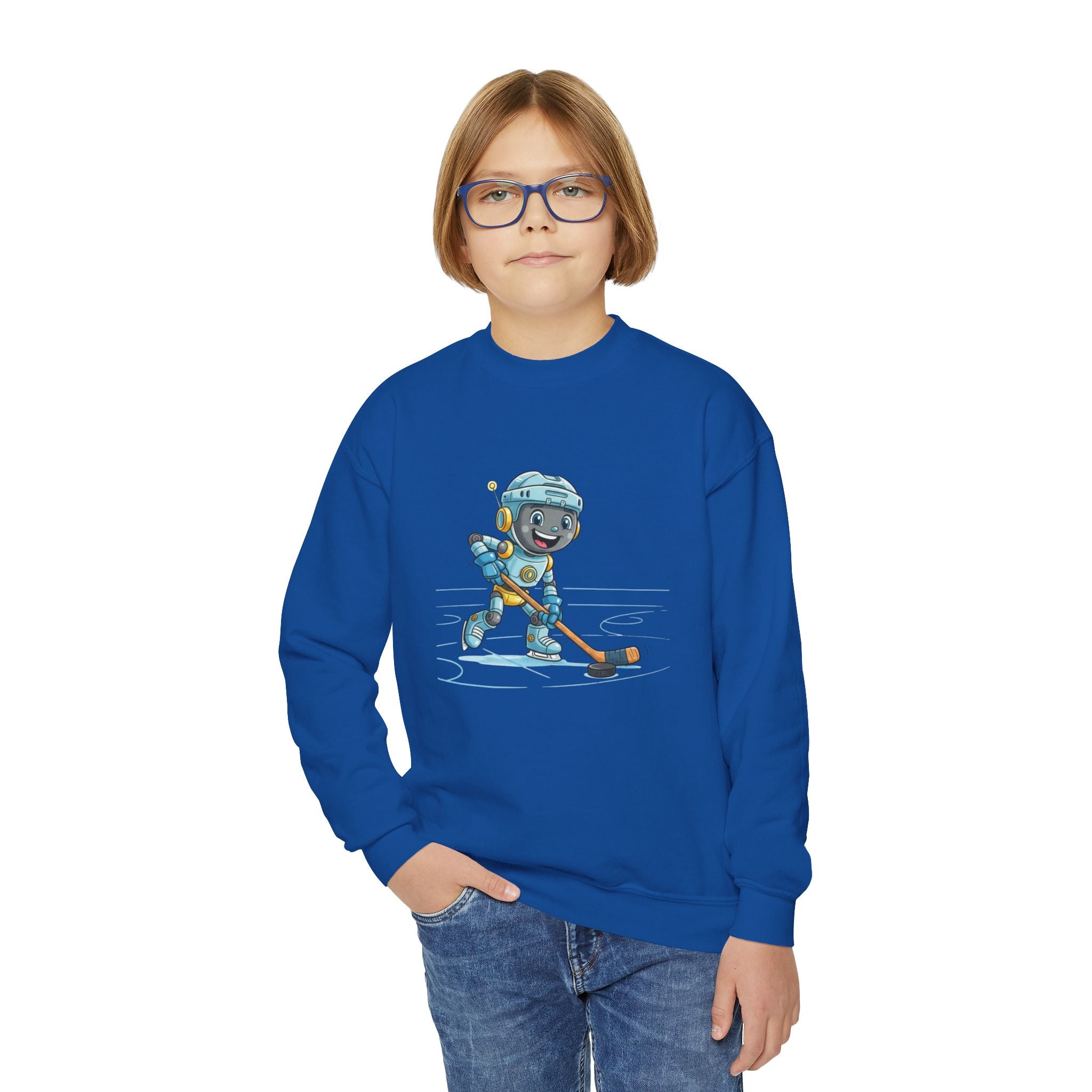 KidBots Hockey H, Youth Crewneck Sweatshirt, Fun Kids Clothing, Gift for Children, Spring Look, Casual Wear