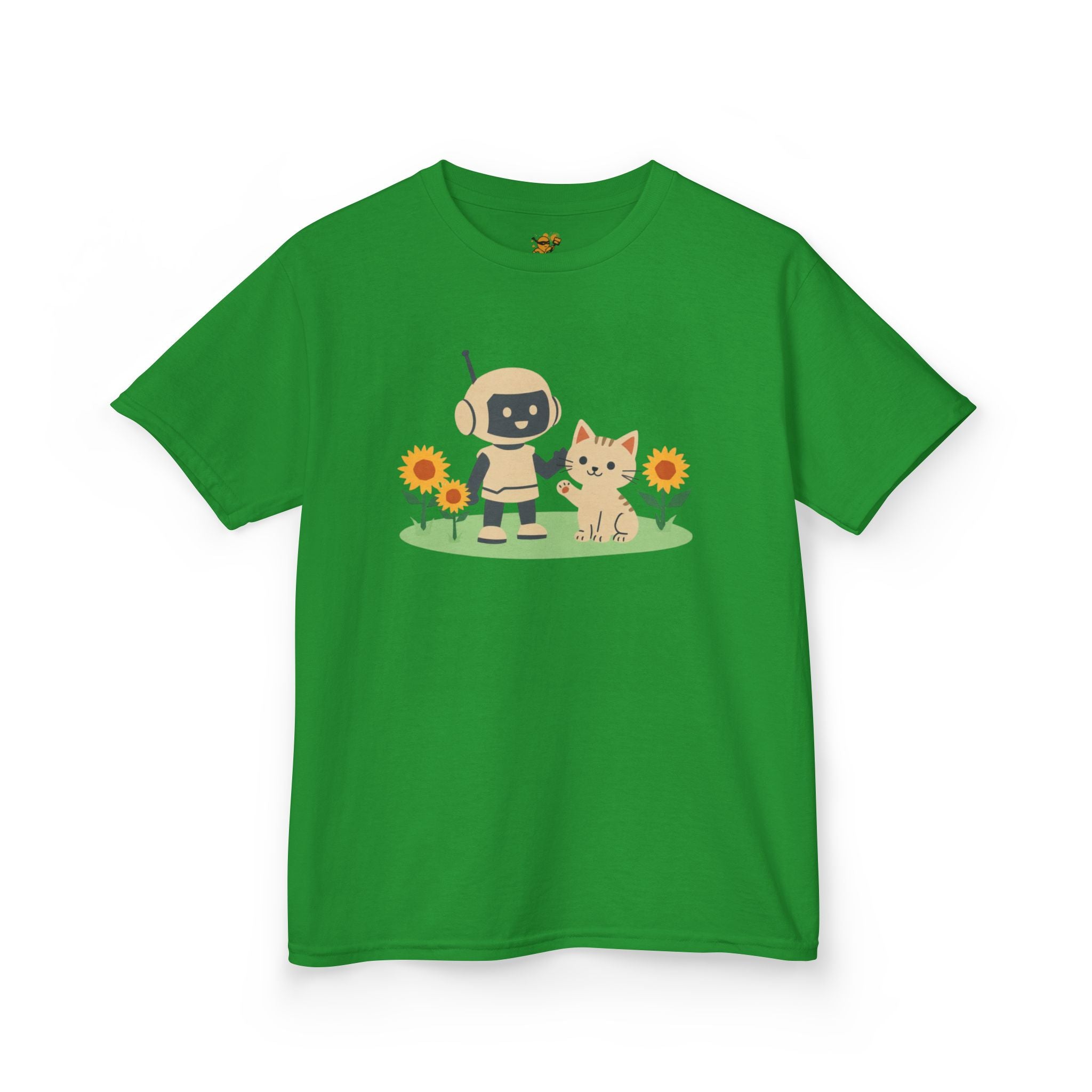 KidBots Kitten and Sunflowers, Youth / Kids T-Shirt, Animal Lover Gift, Fun Summer Wear, Birthday Gift, Playtime Apparel