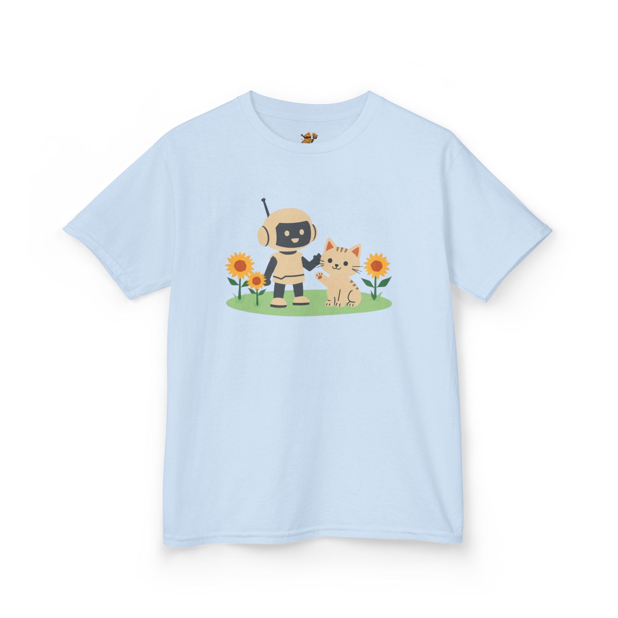 KidBots Kitten and Sunflowers, Youth / Kids T-Shirt, Animal Lover Gift, Fun Summer Wear, Birthday Gift, Playtime Apparel