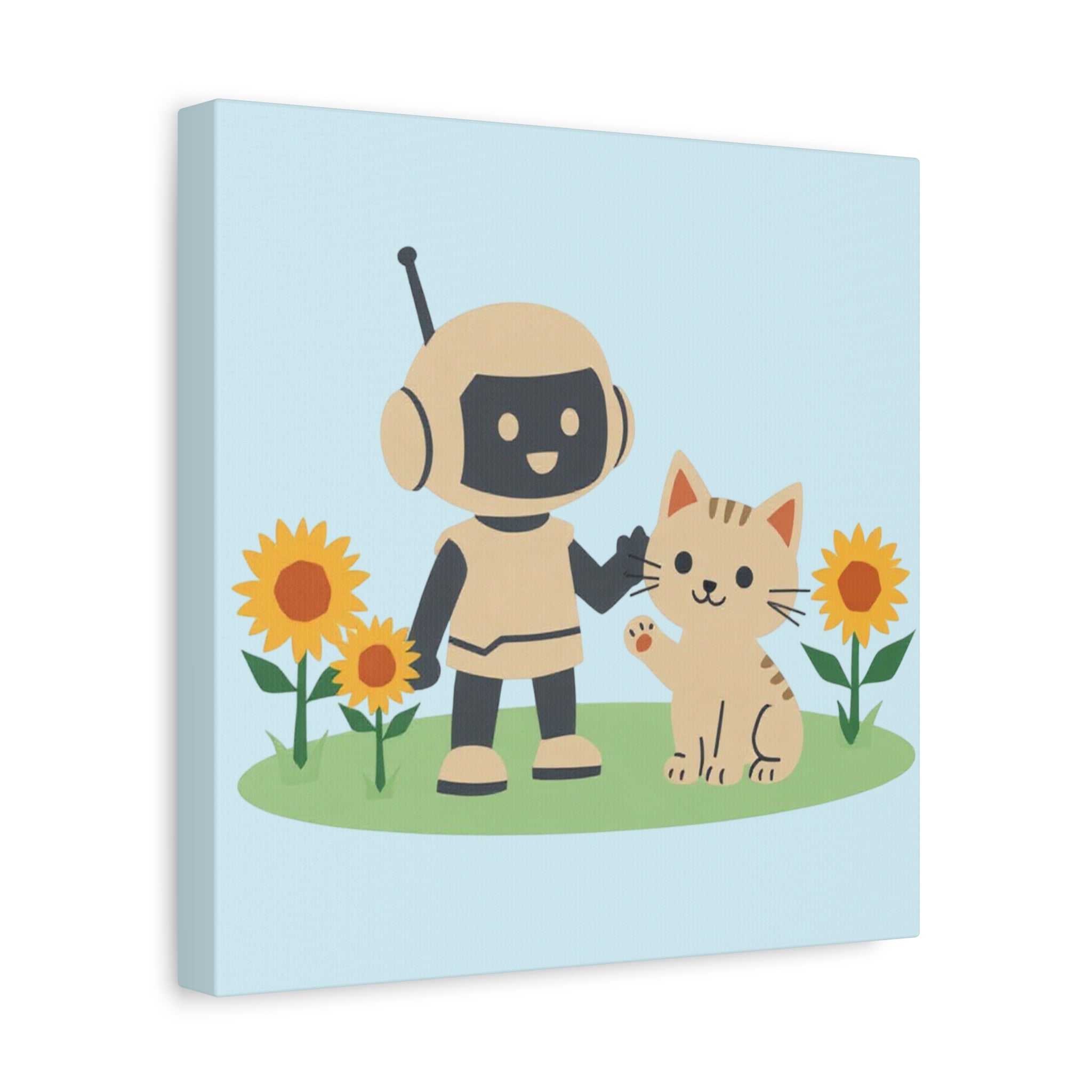 Kidbots Collection, Kitten in Sunflowers, Whimsical Canvas Art, Playful Wall Decor, Kid-Friendly Room Accent, Nursery Artwork, Gift for Dog Lovers