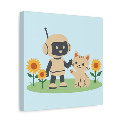 Kidbots Collection, Kitten in Sunflowers, Whimsical Canvas Art, Playful Wall Decor, Kid-Friendly Room Accent, Nursery Artwork, Gift for Dog Lovers
