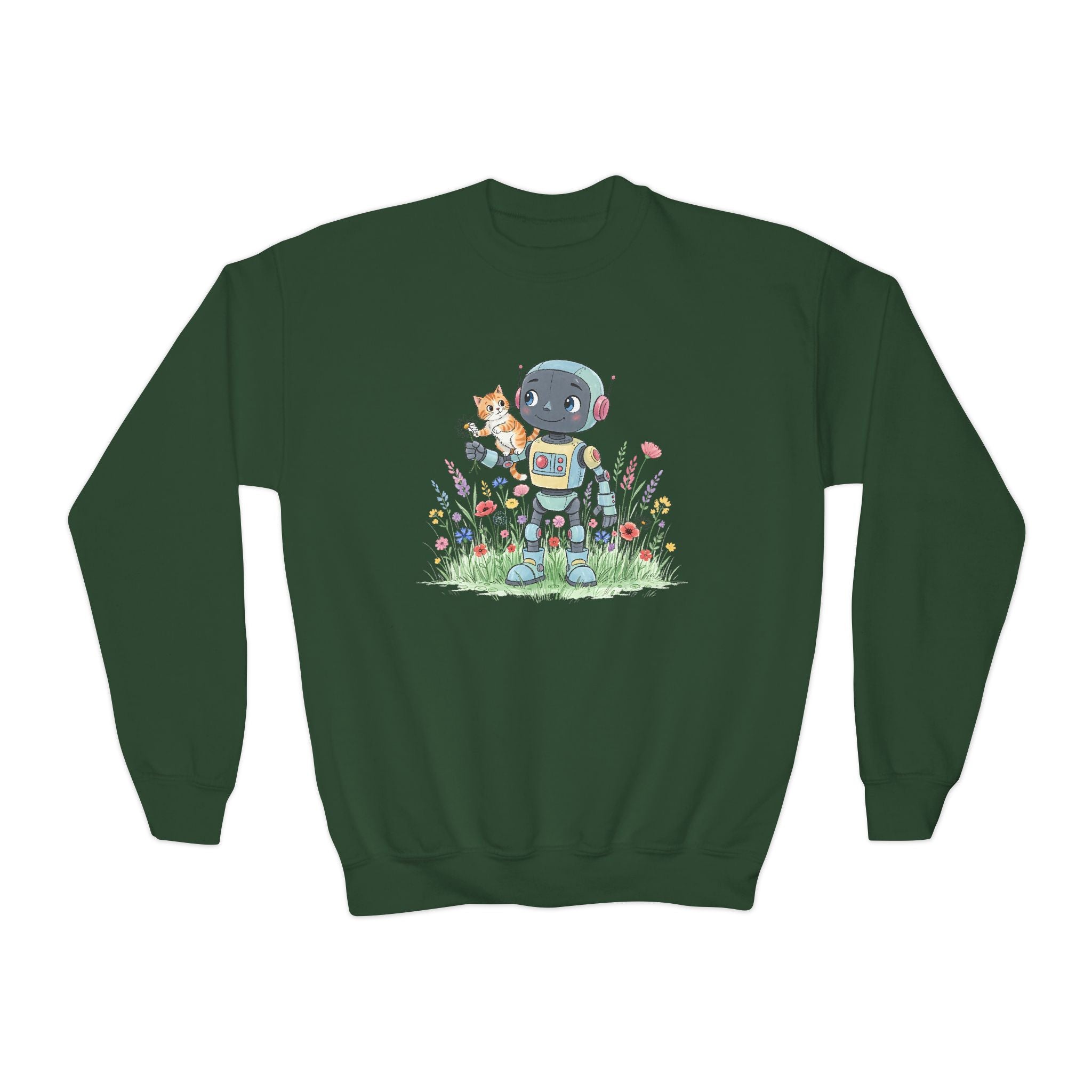 KidBots Kitty Ride Youth Crewneck Sweatshirt, Fun Kids Clothing, Gift for Children, Spring Look, Casual Wear