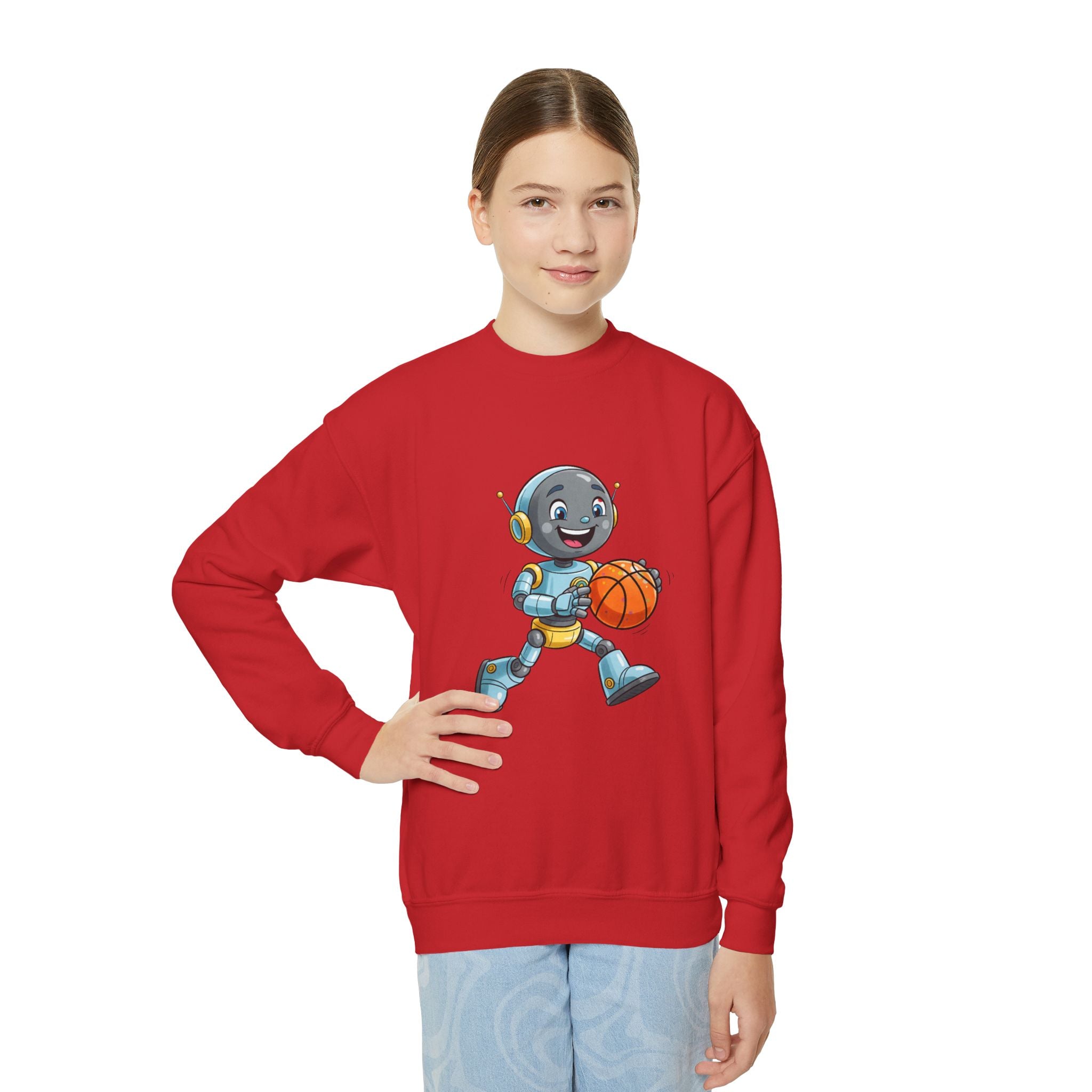 KidBots Basketball, Youth Crewneck Sweatshirt, Fun Kids Clothing, Gift for Children, Spring Look, Casual Wear