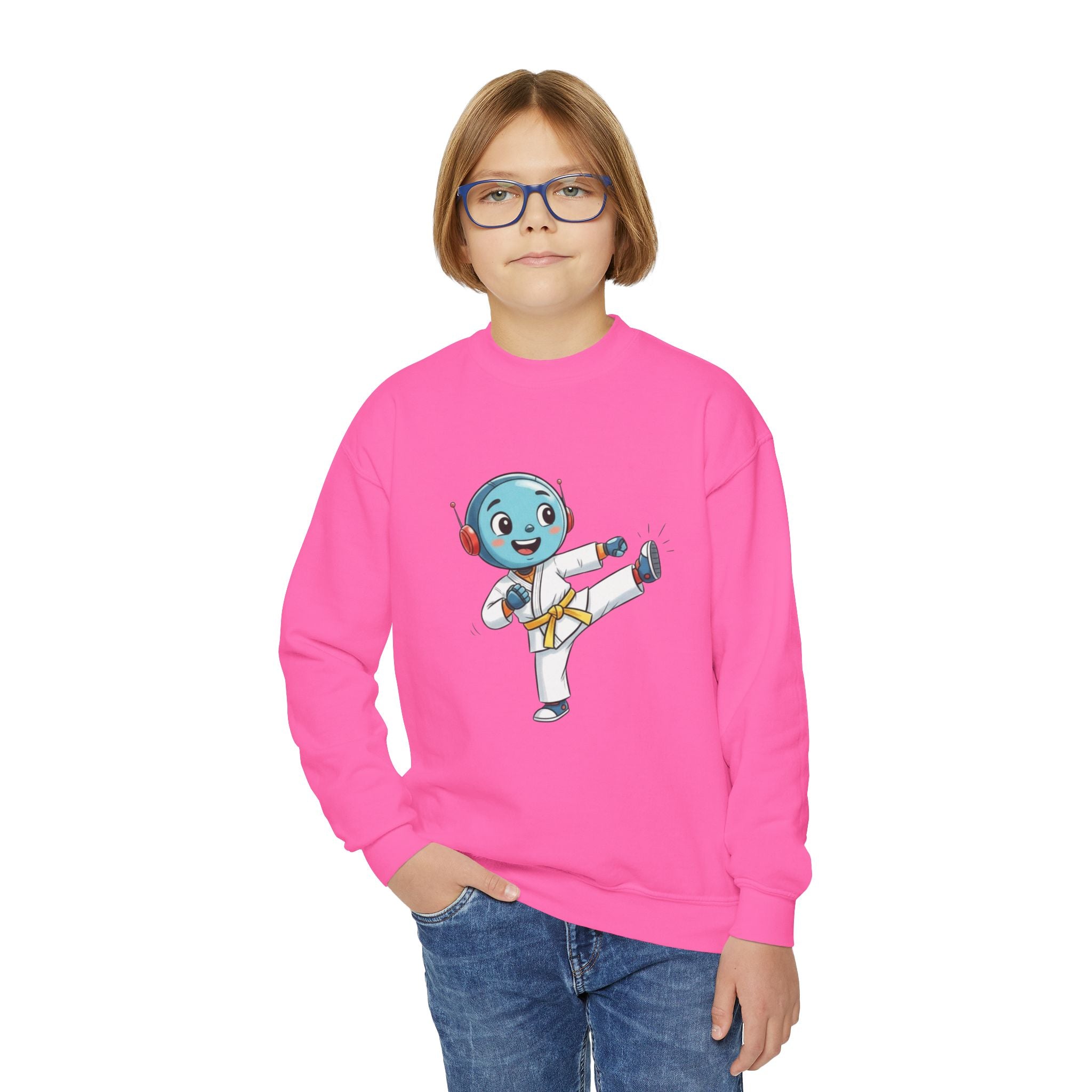 KidBots Karate Y, Youth Crewneck Sweatshirt, Fun Kids Clothing, Gift for Children, Spring Look, Casual Wear